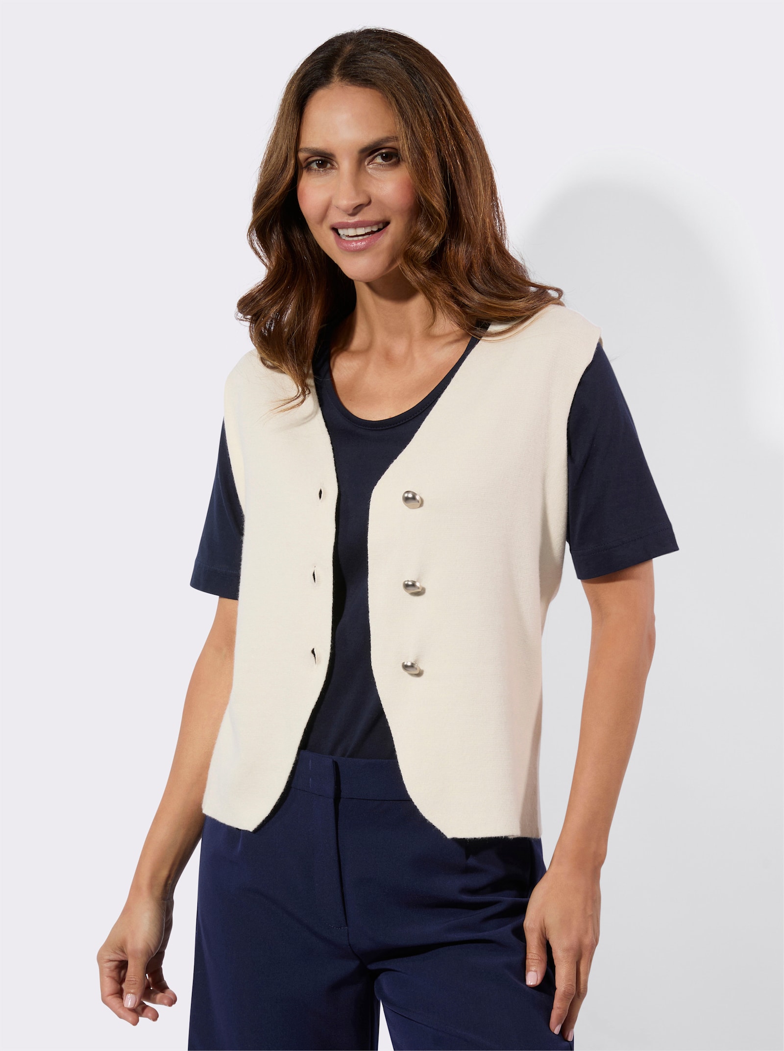 Mouwloos vest met asymmetrische V-hals - champagne