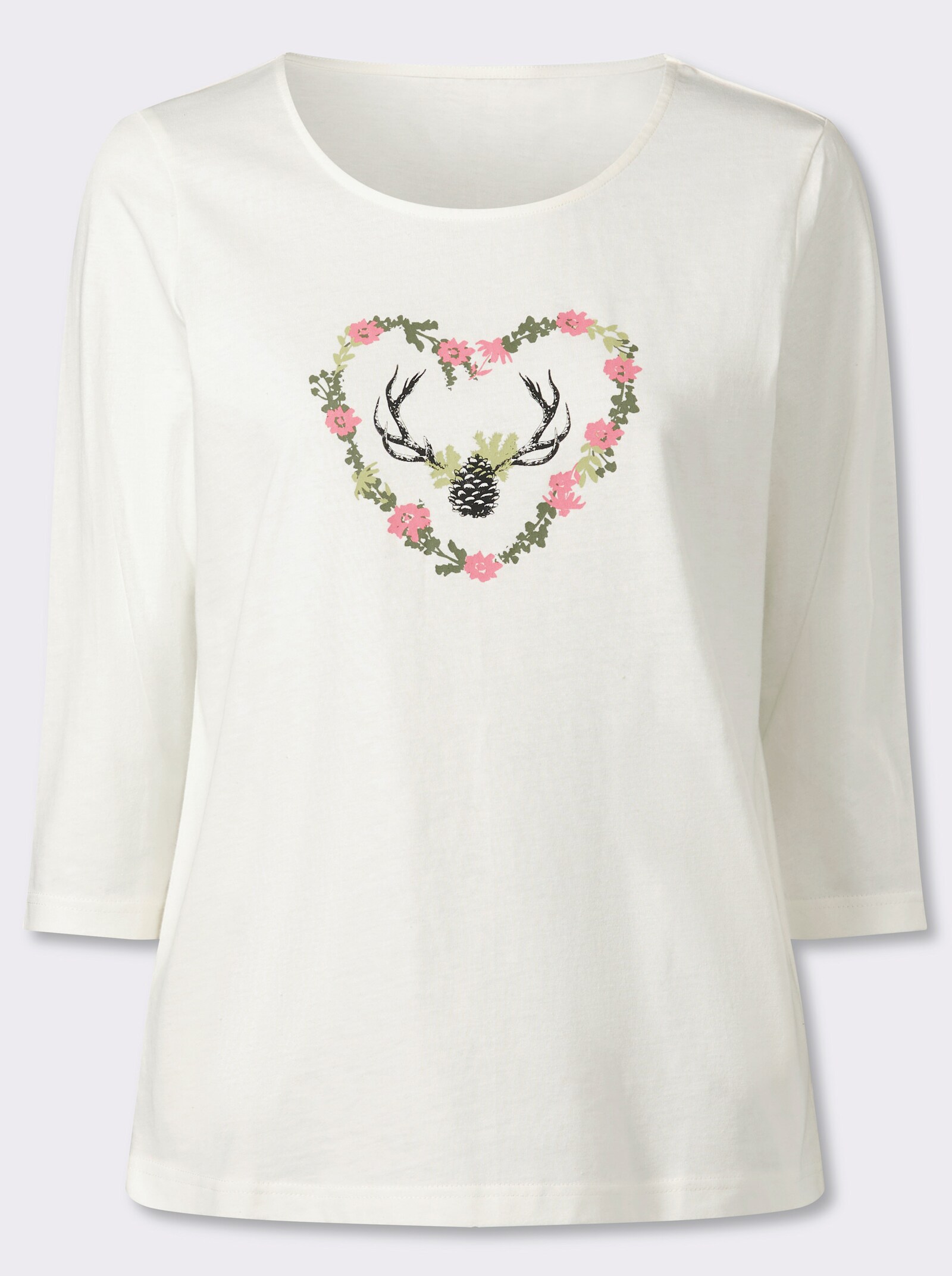 3/4-Arm-Shirt mit platziertem Druck - ecru-flamingo
