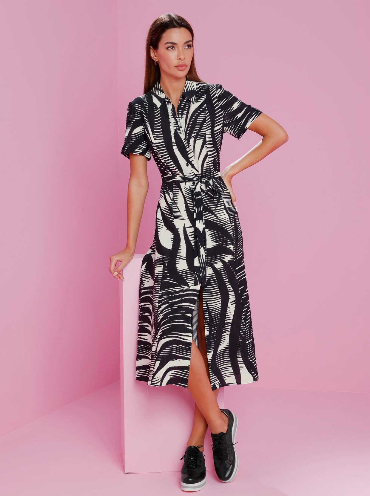 Rick Cardona Druck-Kleid - schwarz-ecru-bedruckt