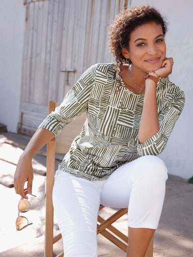 Print-Shirt mit 3/4-Ärmeln - khaki-ecru-gemustert