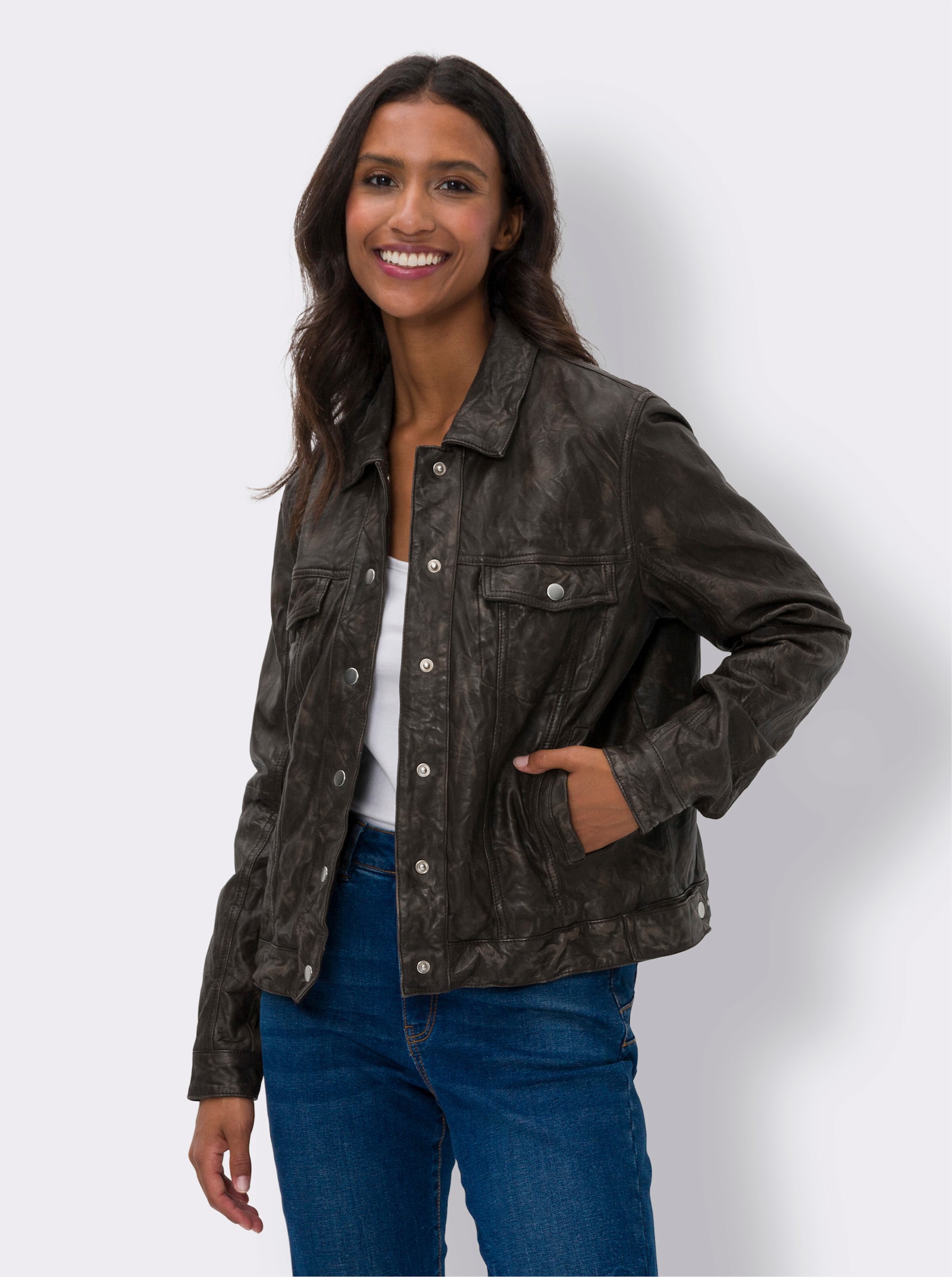 heine Lederjacke in Crash-Optik - taupe