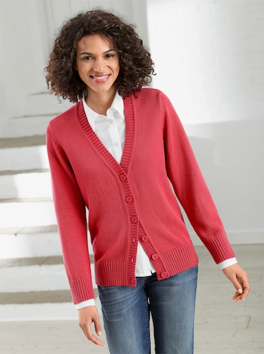 Strickjacke mit farblich abgestimmten Knöpfen - korallenrot