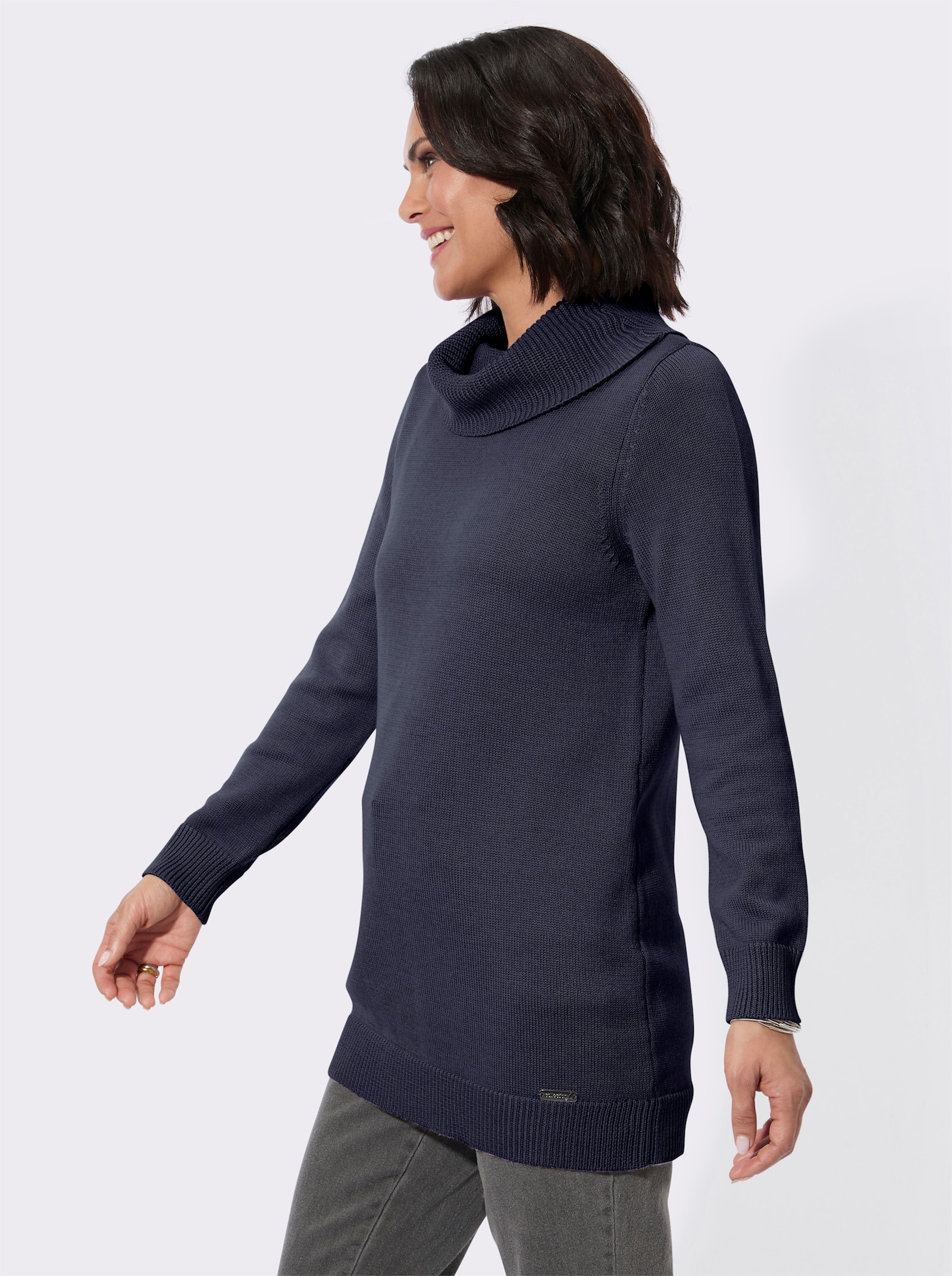 Longpullover mit halsfernem Rollkragen - marine