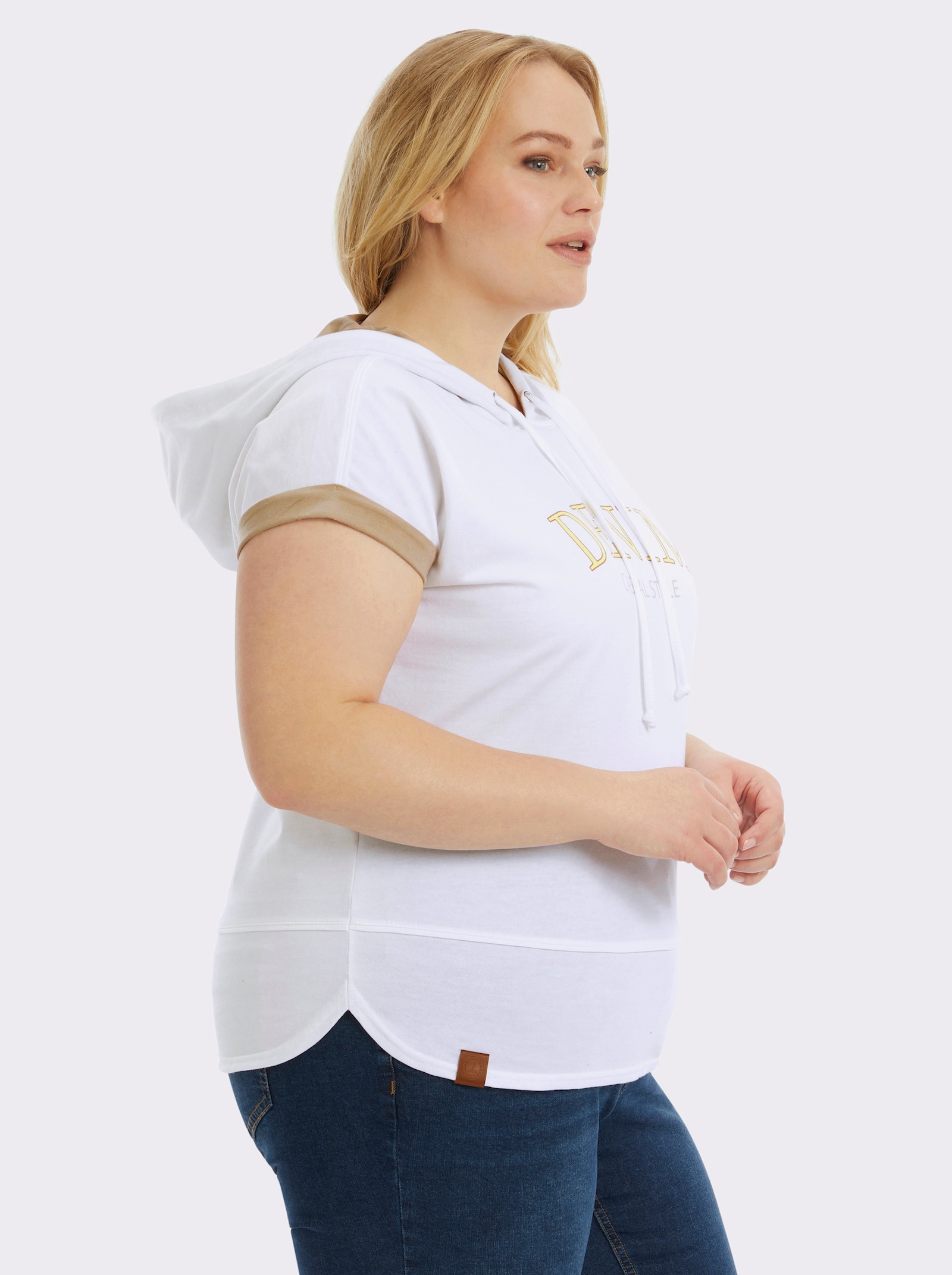  Kapuzenshirt mit Farbkontrasten - weiß-camel