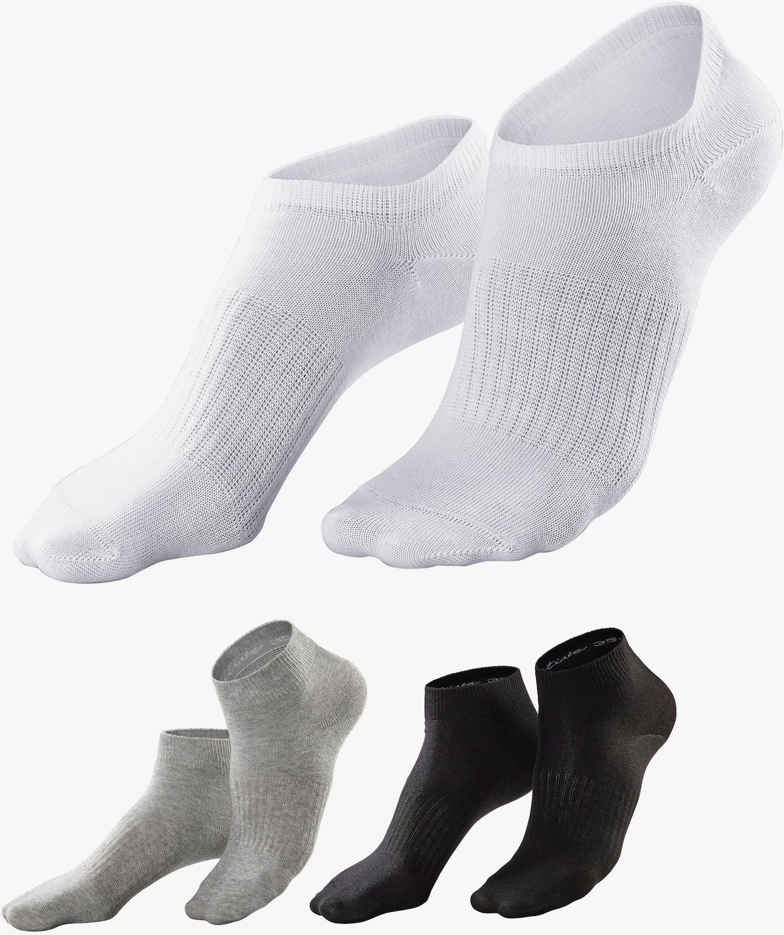 LASCANA ACTIVE Sneakersocken - 3x schwarz, 2x weiss, 2x hellgrau-meliert