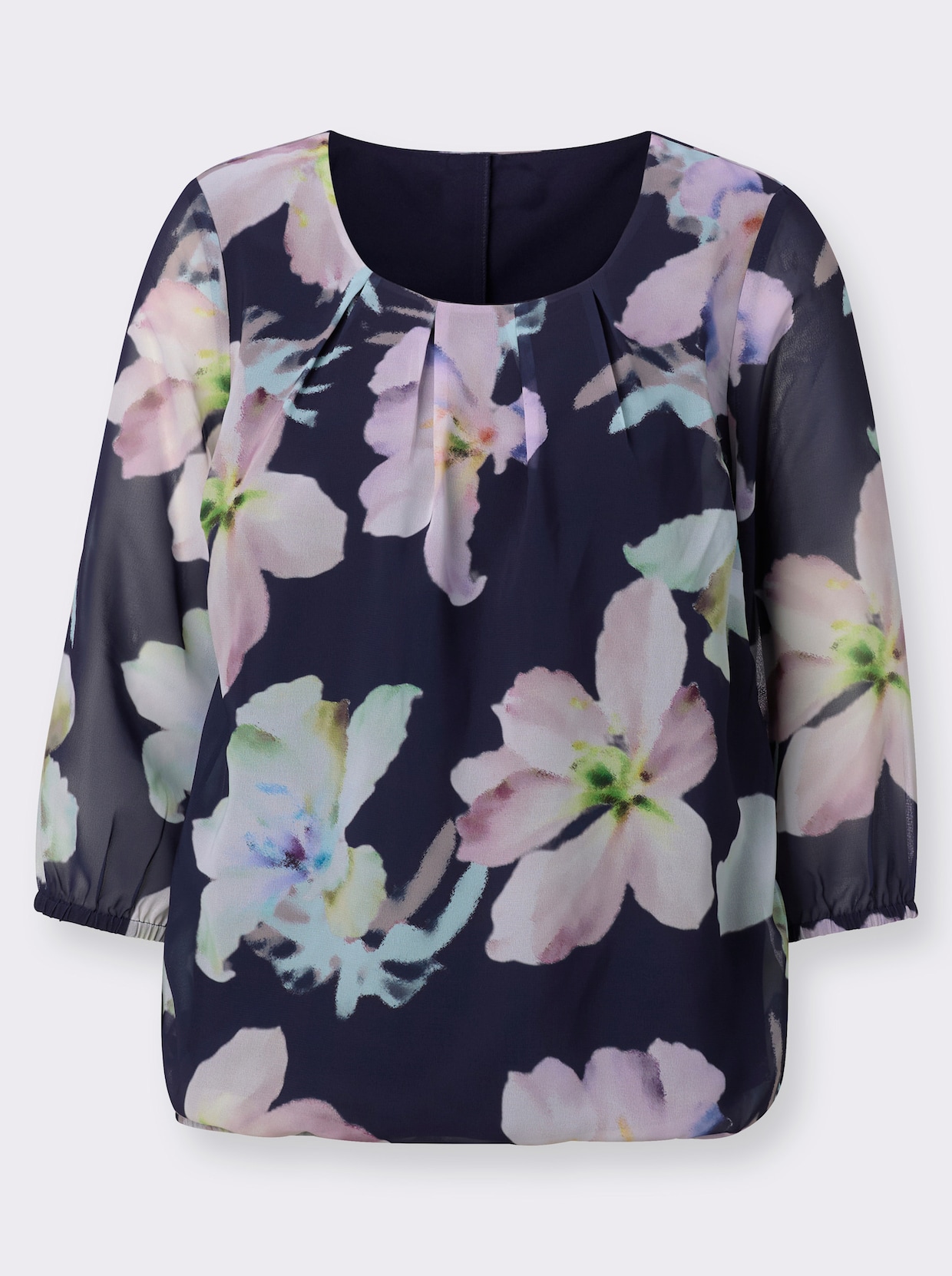 Georgetteblouse - marine/kalkmint bedrukt