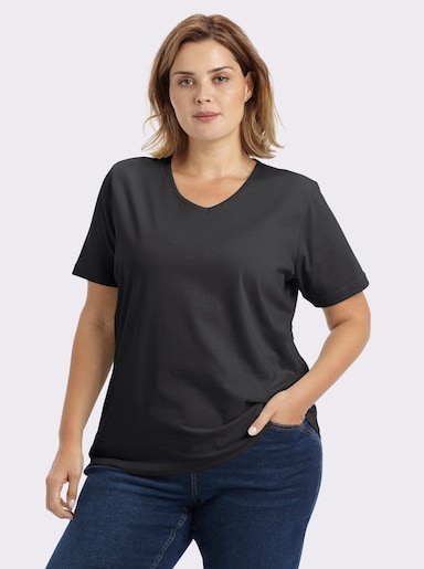 Kurzarmshirt mit V-Ausschnitt - schwarz