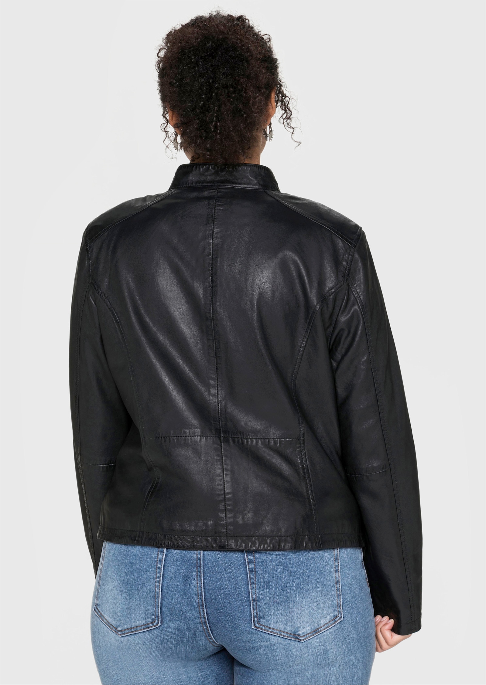 sheego Lederjacke im Biker-Stil - schwarz