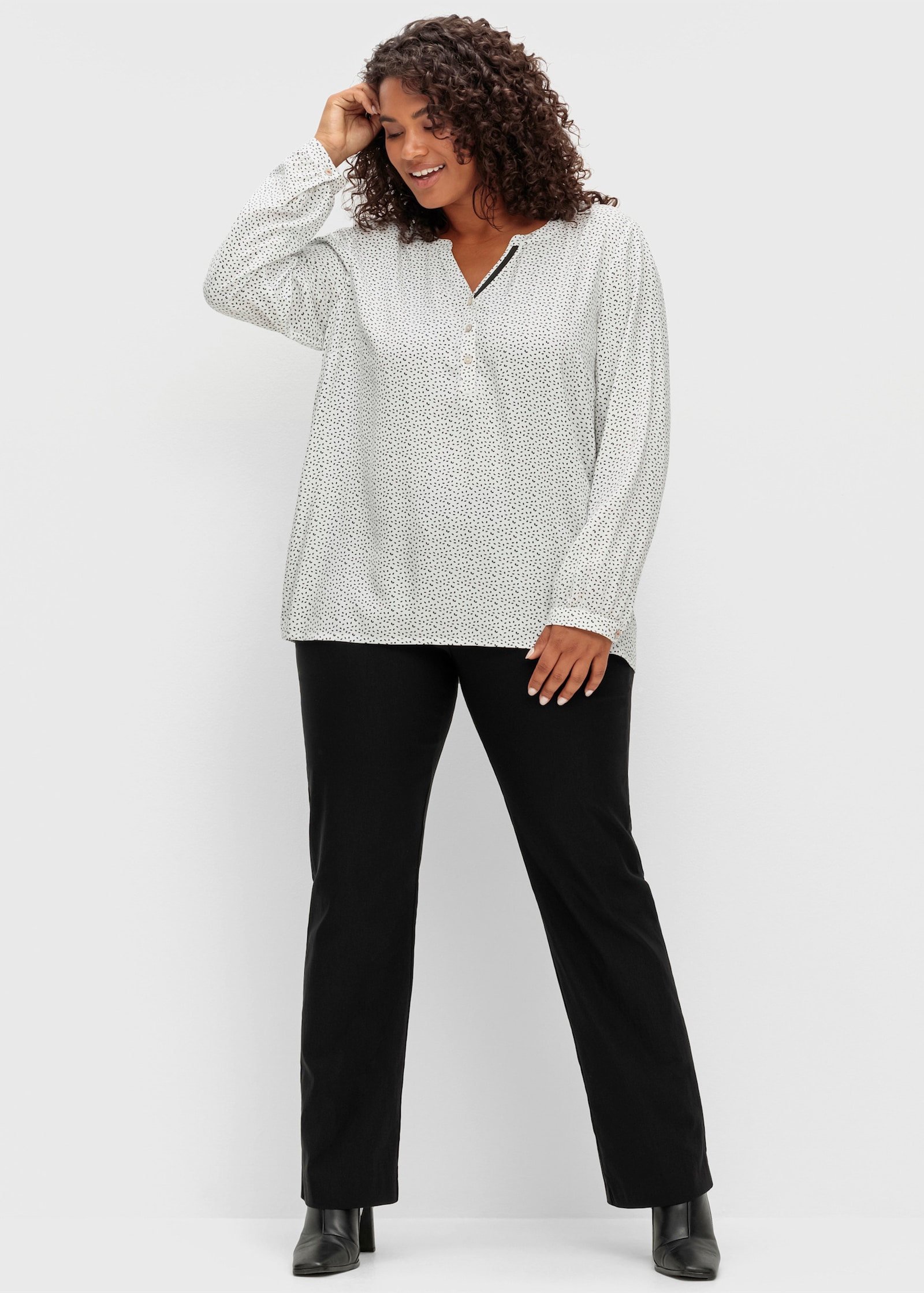 sheego Tunika im Doppelpack - schwarz + weiß-gemustert