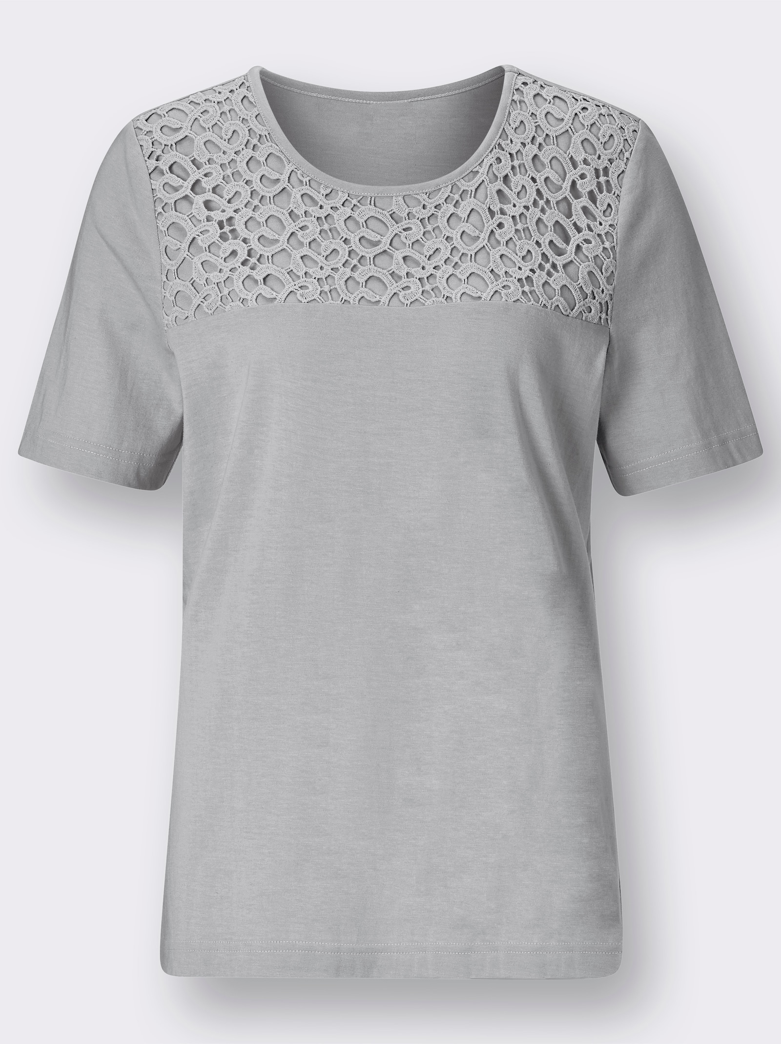 Spitzenshirt mit unterlegter Spitze - grau