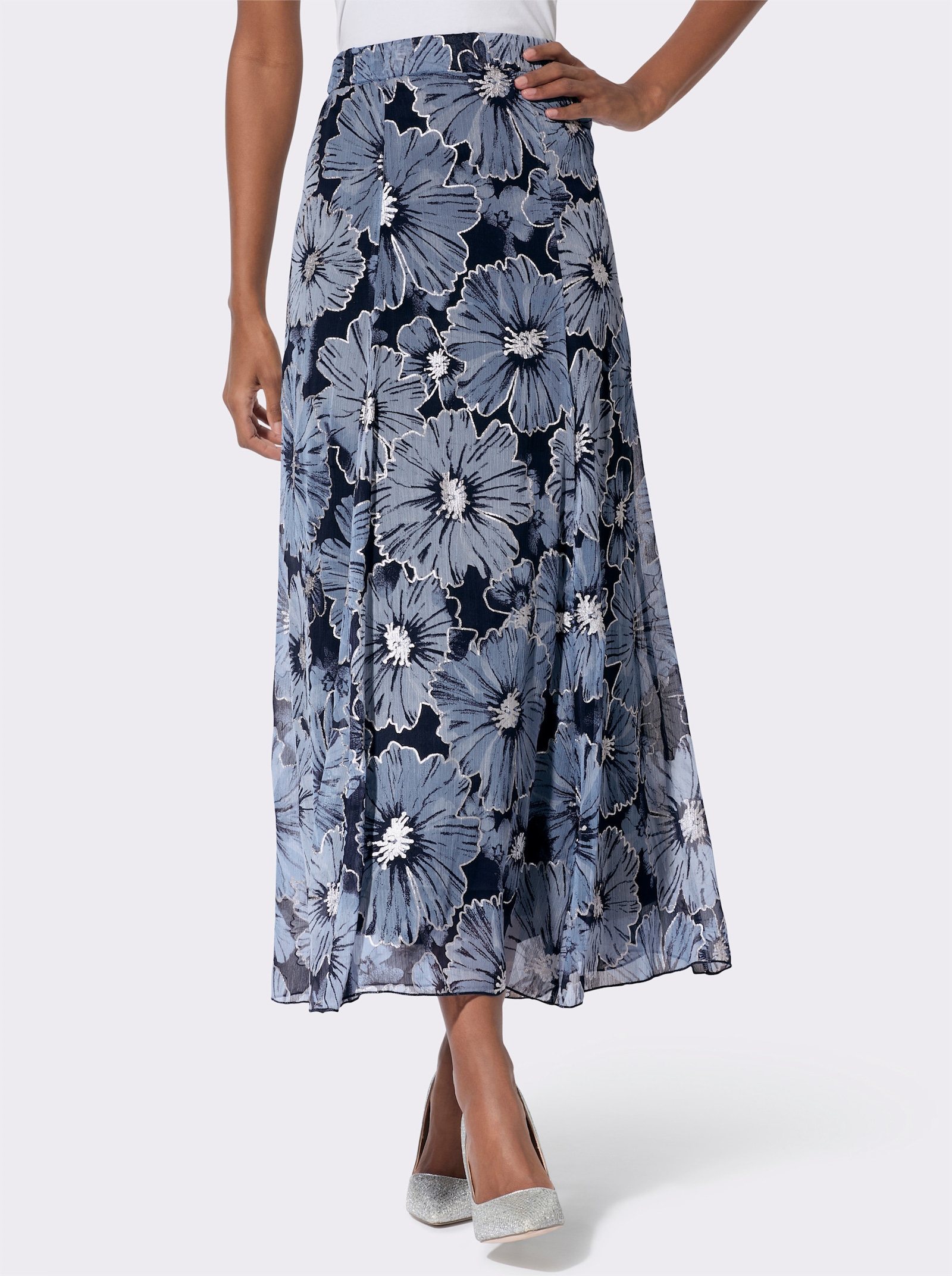 Geweven rok met zilverkleurige accenten - marine/bleu geprint