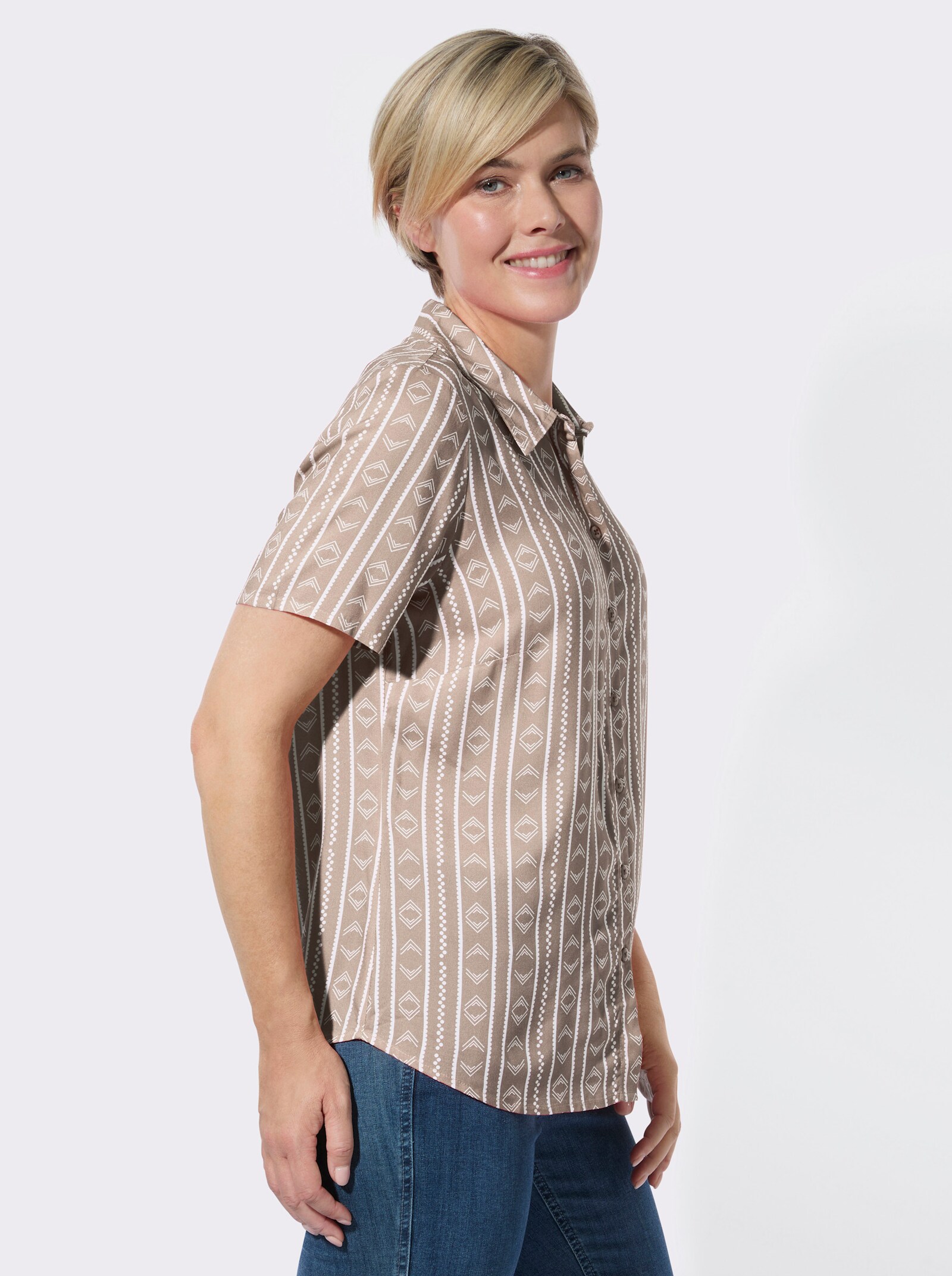 Gestreifte Bluse aus reiner Viskose - beige-ecru-gestreift