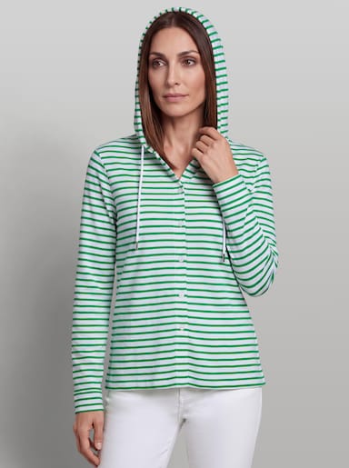 heine Streifenshirt mit Kapuze - weiß-grasgrün-geringelt