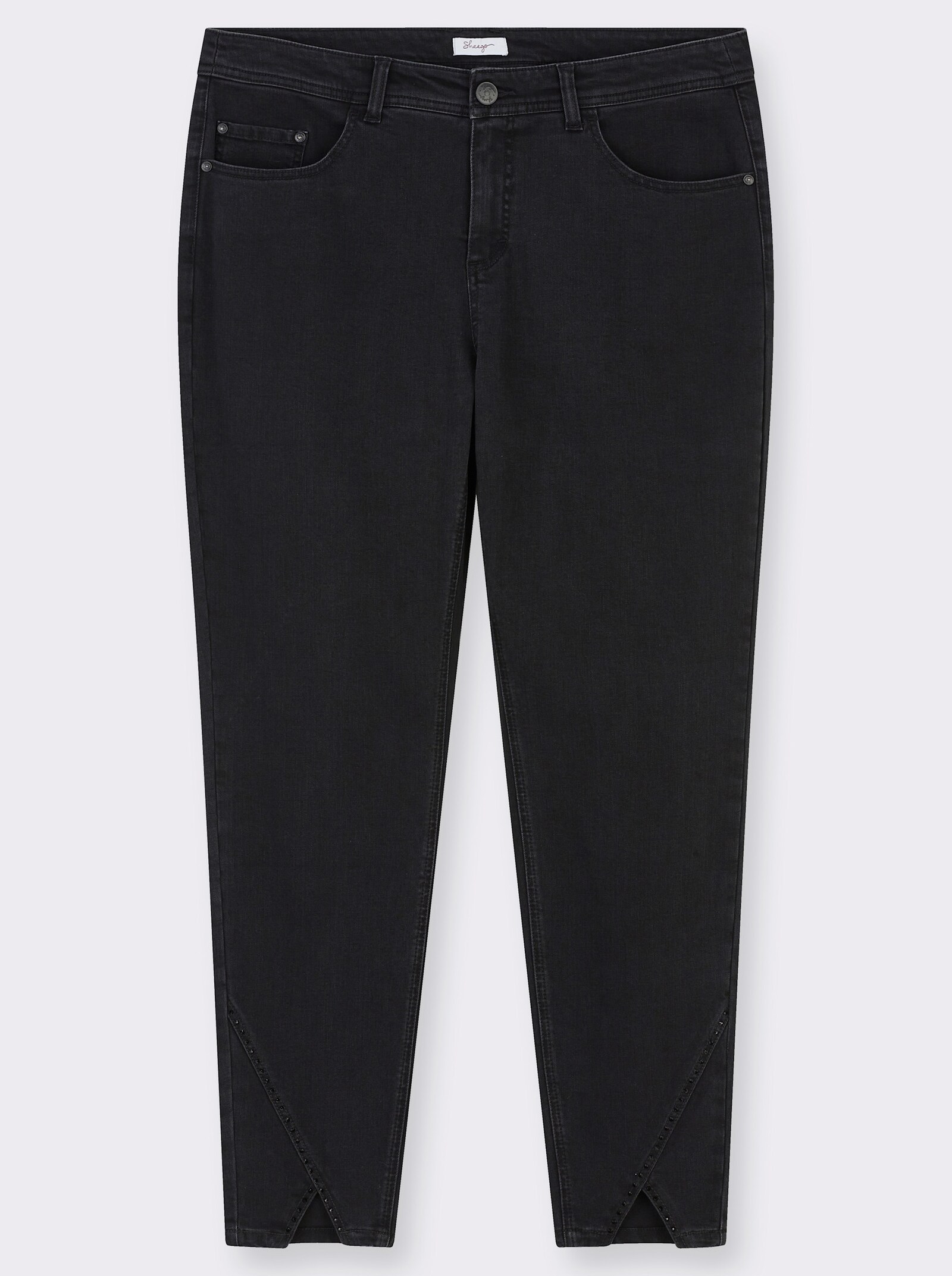 sheego Skinny Jeans mit V-Schlitzen - black denim