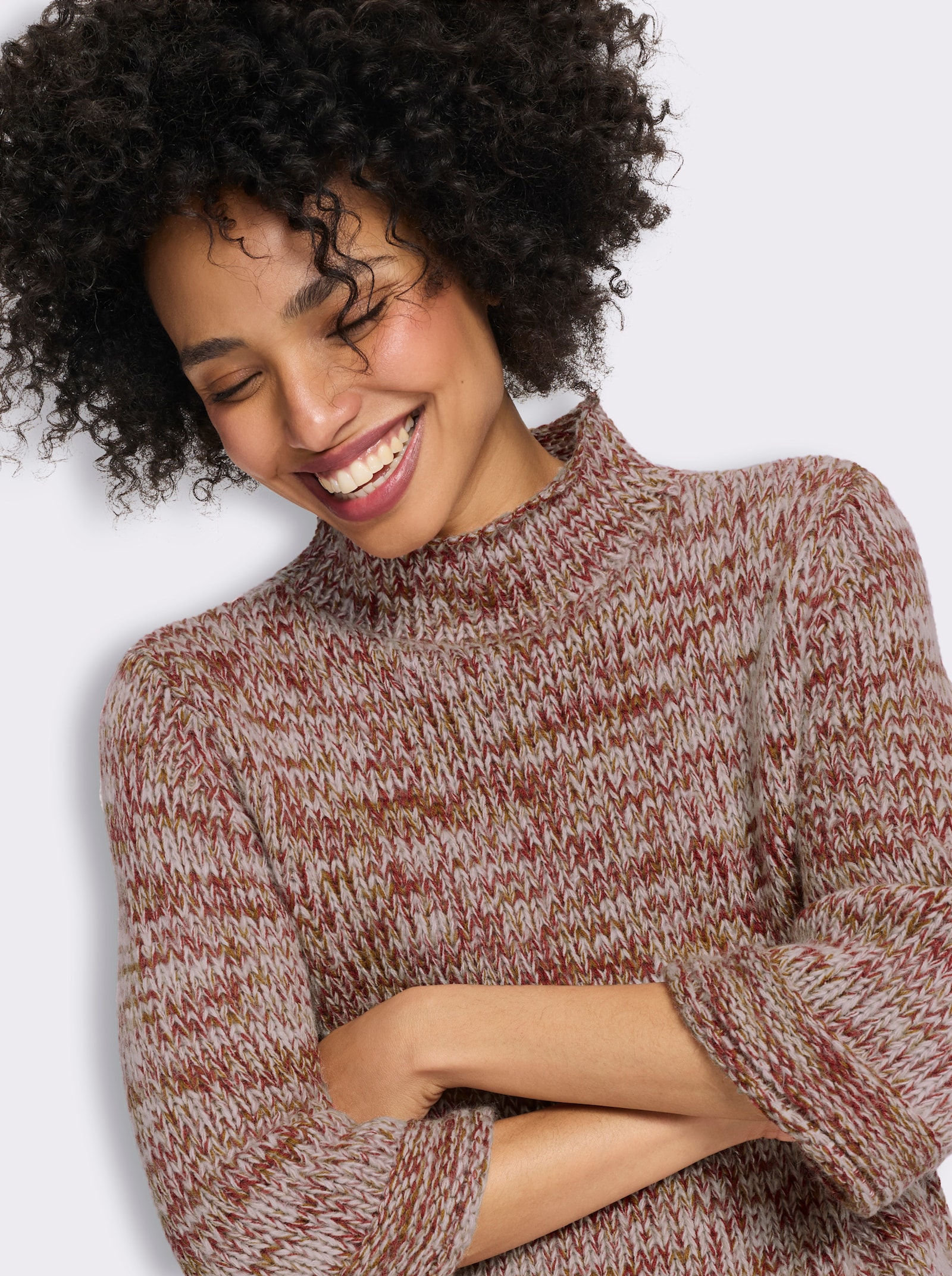 heine Kurzarmpullover mit Rollkanten - dunkelrot-cognac-gemustert