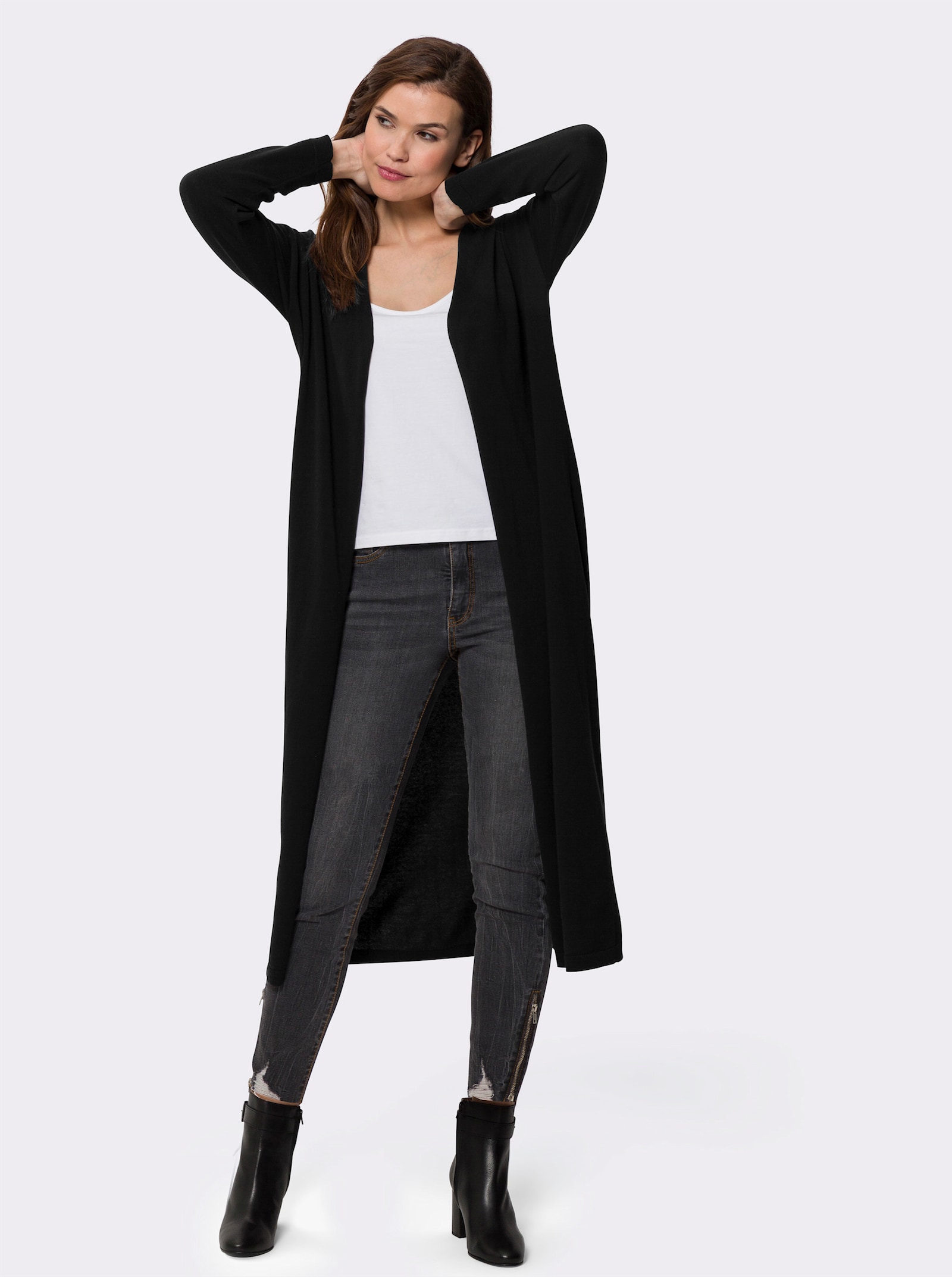 heine Longstrickjacke aus reiner Baumwolle - schwarz