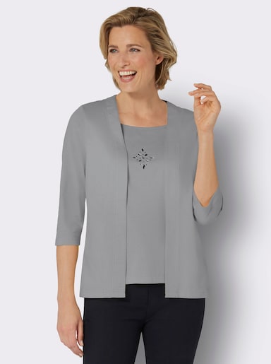 2-in-1-Shirt mit Einsatz vorne - steingrau