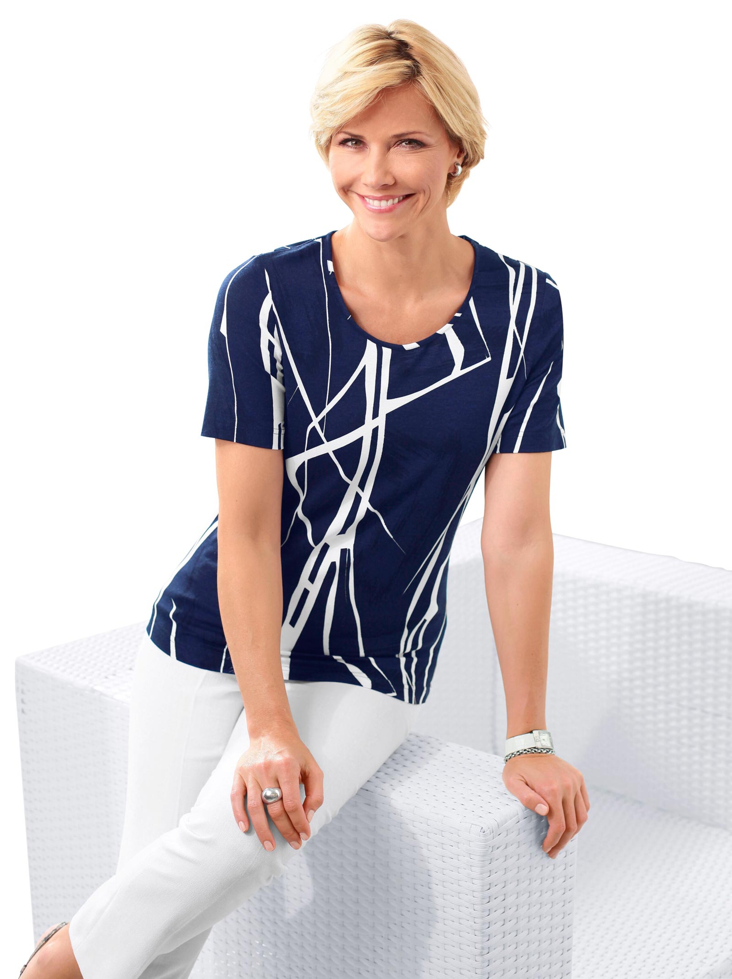 Shirt - marine-weiß-bedruckt