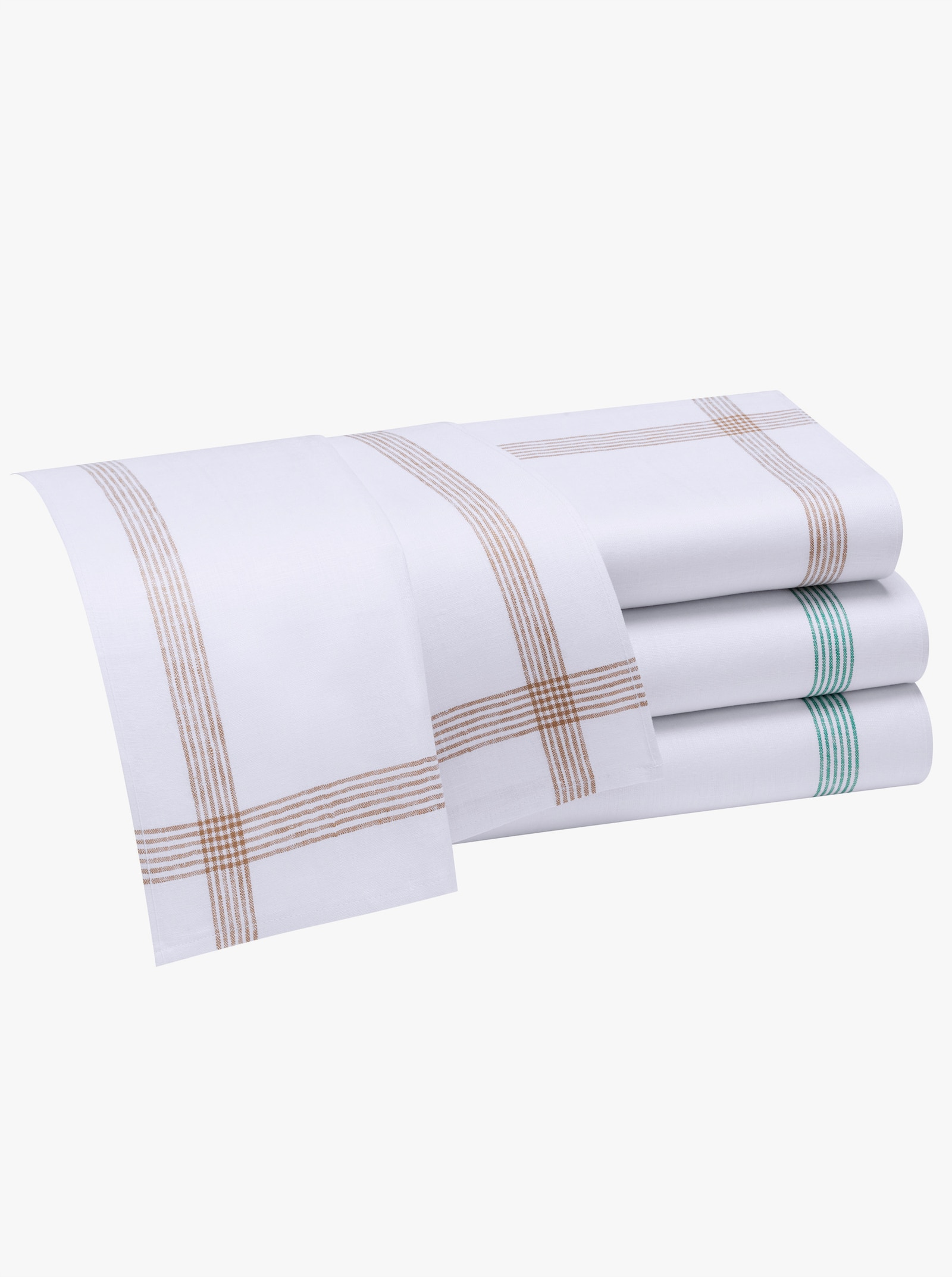 Geschirrtücher - weiß-grün-gemustert + weiß-taupe-gemustert