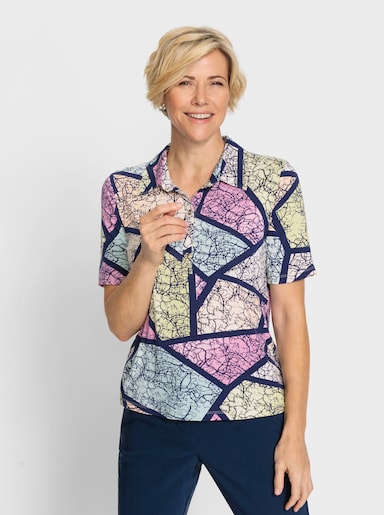 Poloshirt im Mosaikdessin - marine-altrosa-bedruckt