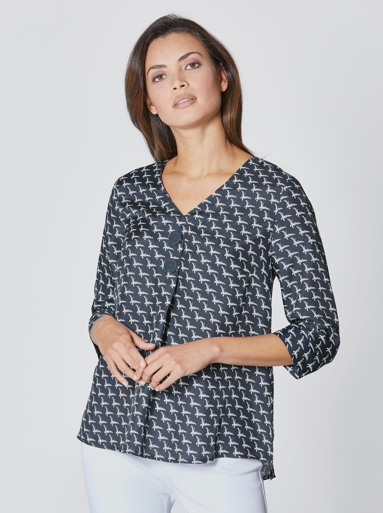 Creation L Premium Cupro-Viskose-Bluse - marine-bedruckt