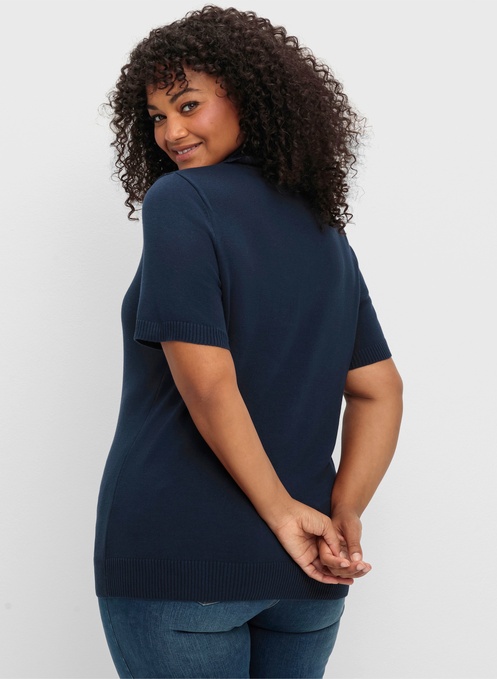 Kurzarmpullover mit Rollkragen - marine