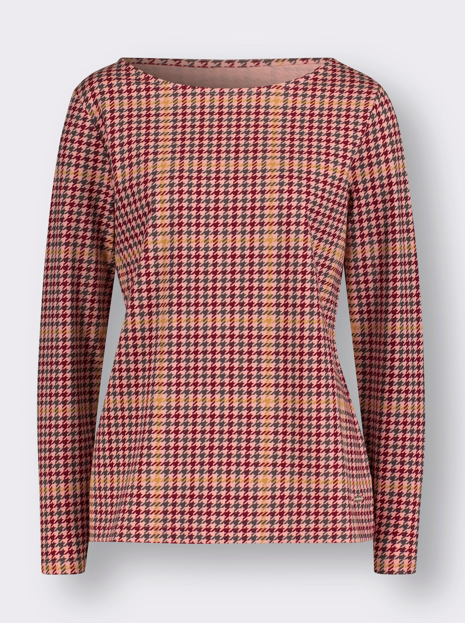 Langarmshirt im Hahnentritt-Dessin - rosenquarz-gemustert
