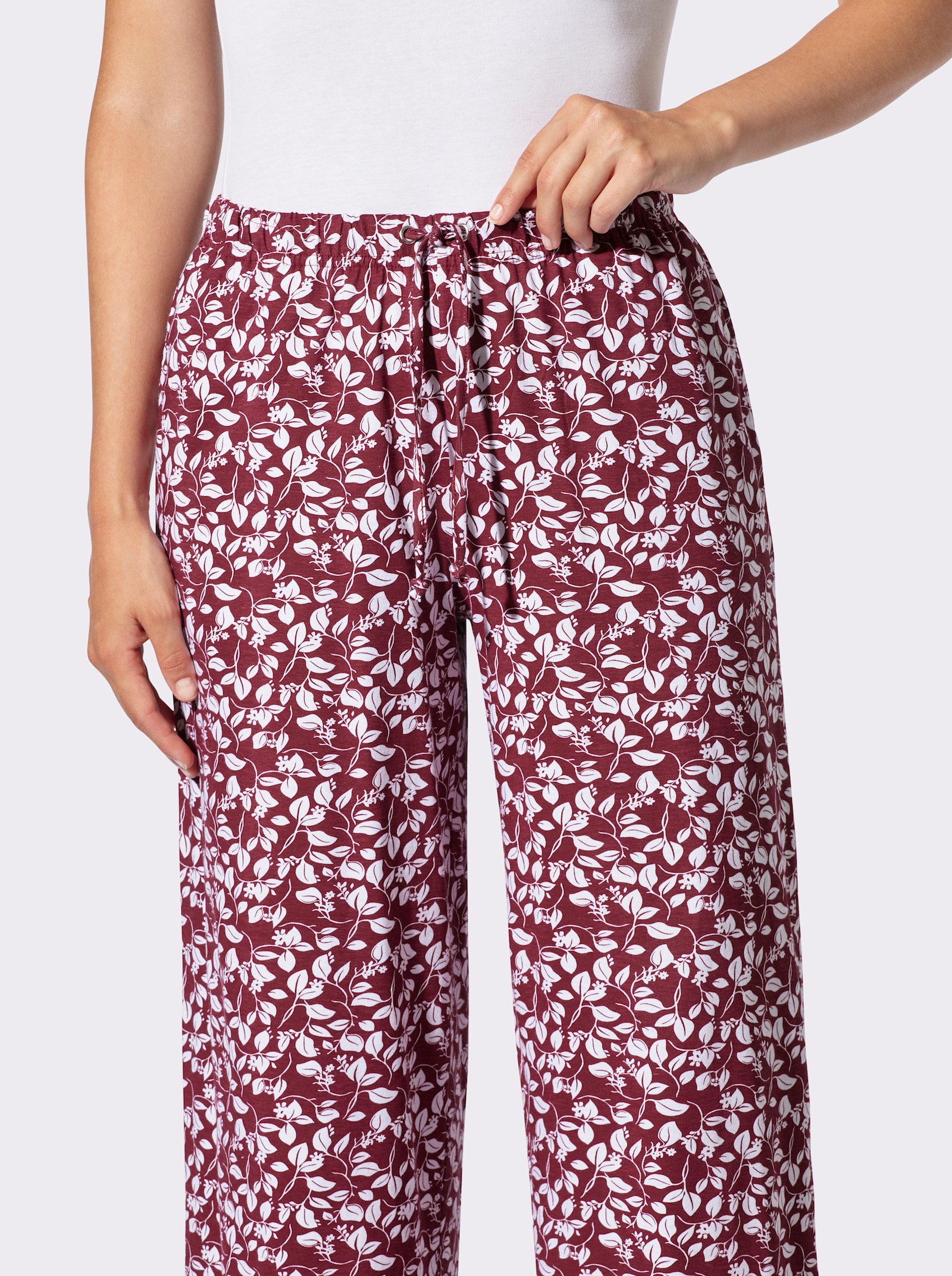 Schlupfhose mit Taschen - dunkelrot-weiß-bedruckt