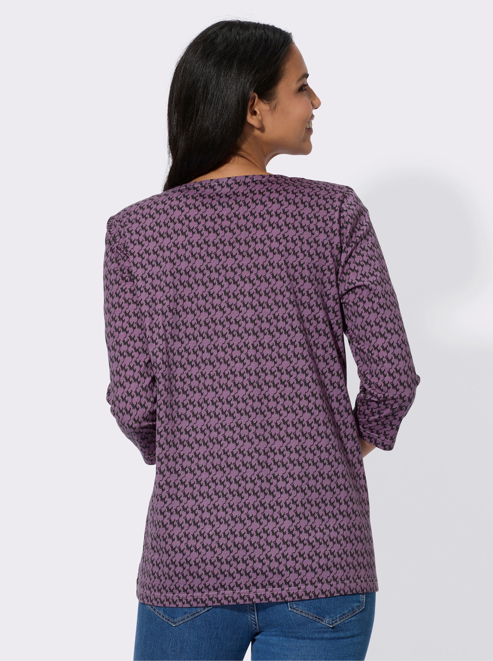 3/4-Arm-Shirt mit Katzen-Druck - violett-schwarz-bedruckt
