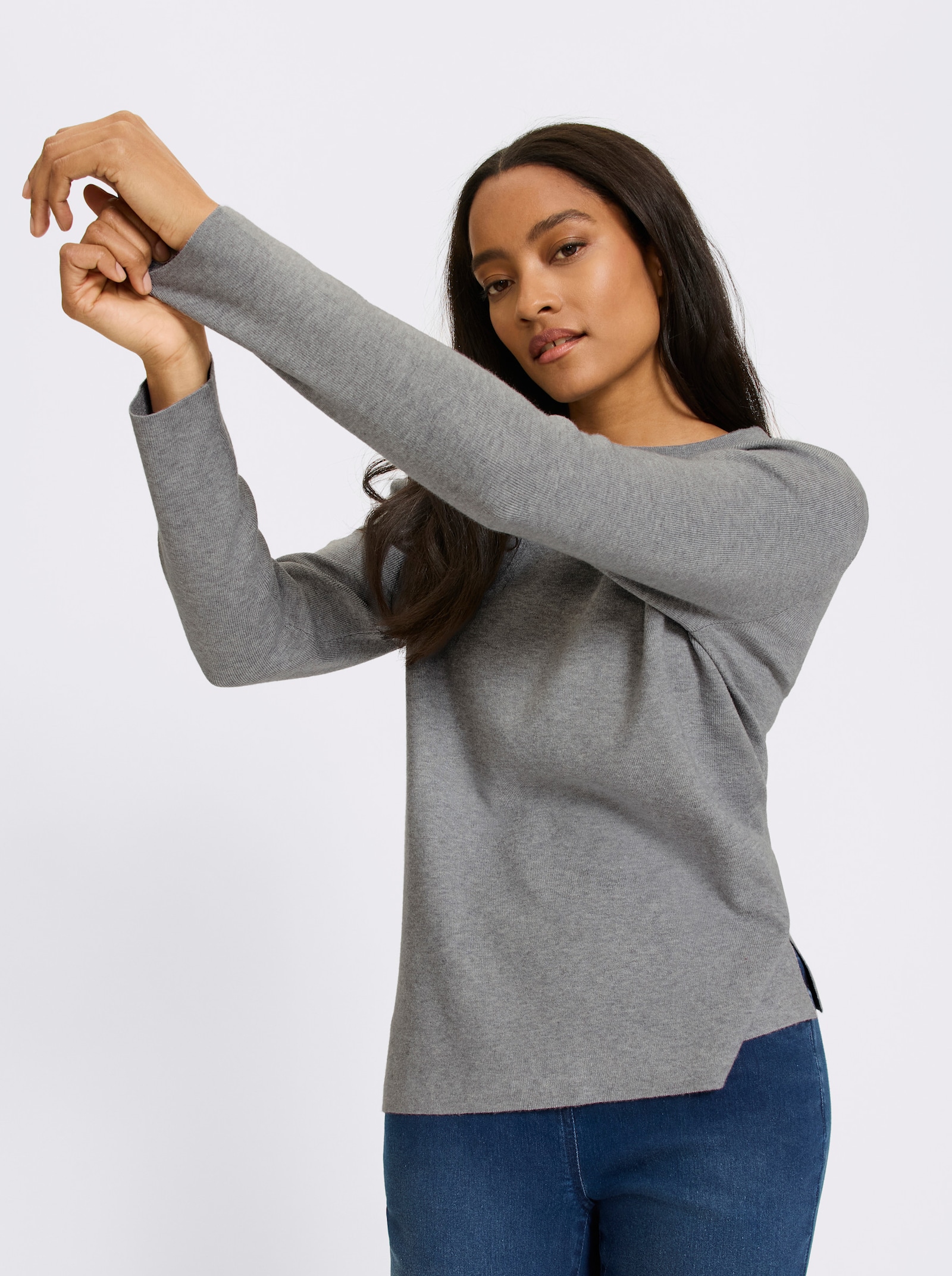 heine Pullover mit Seitenschlitzen - steingrau-meliert