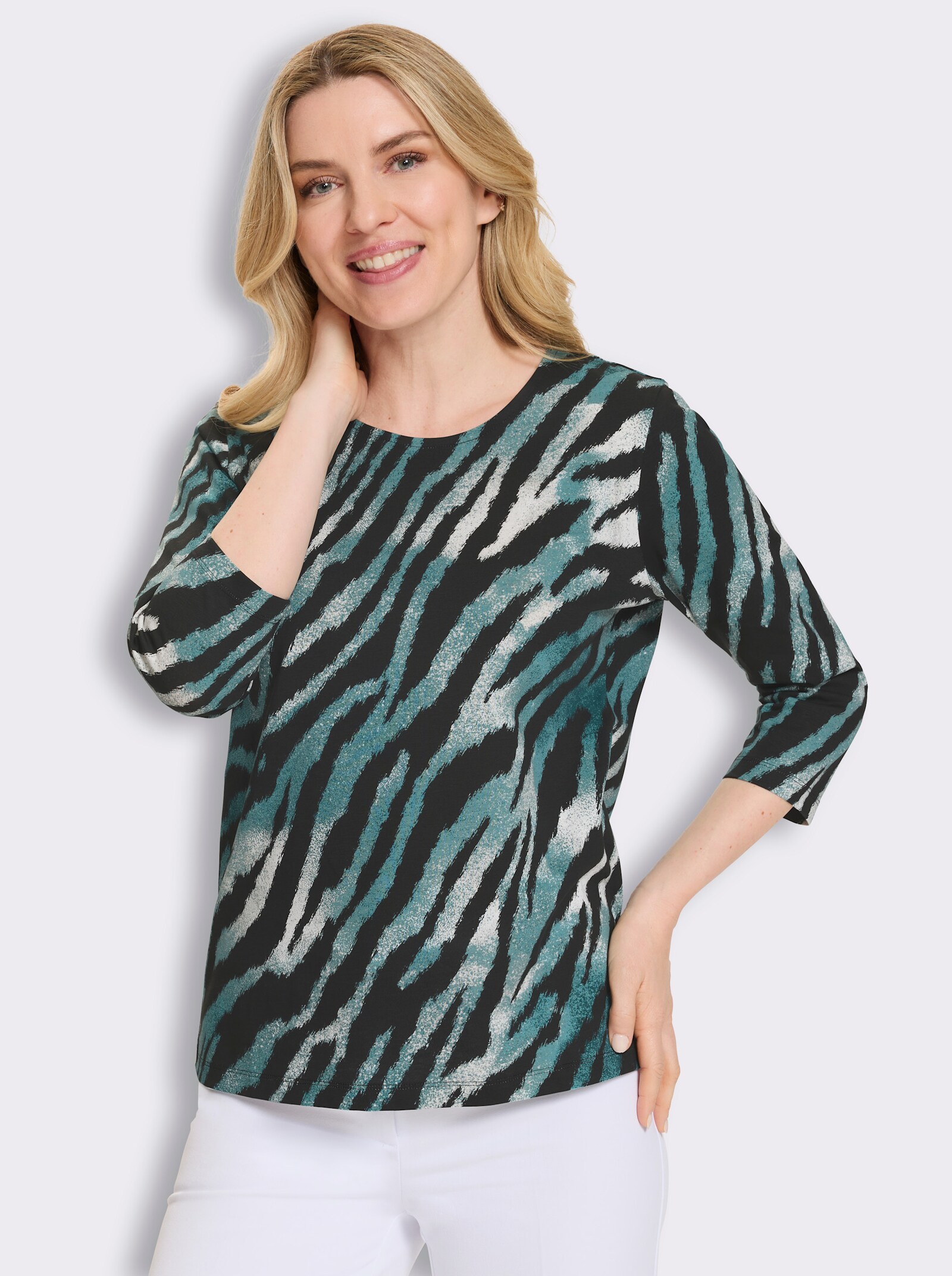 3/4-Arm-Shirt im Animal-Dessin - petrol-schwarz-bedruckt