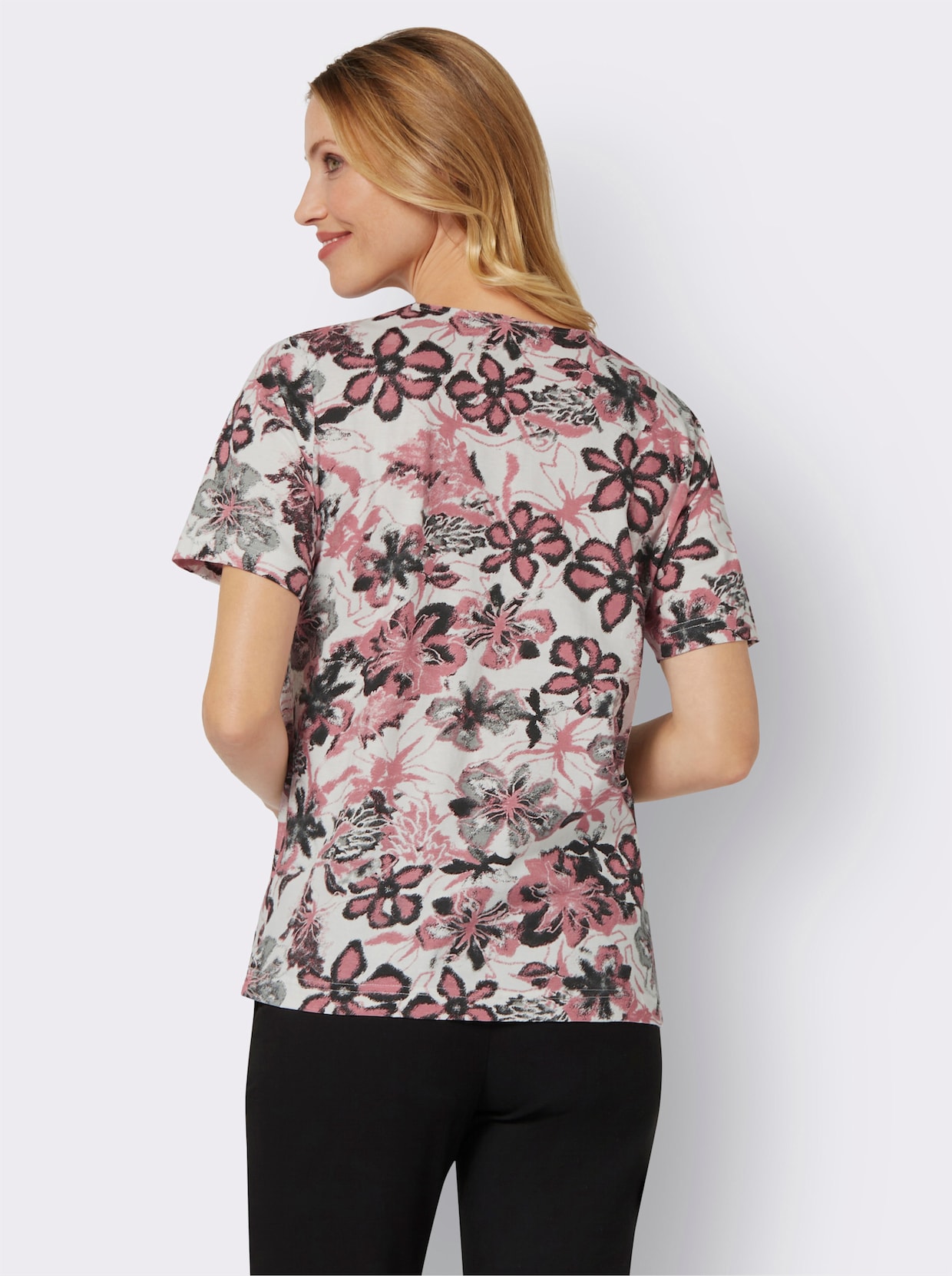 Shirt met ronde hals - ecru/hortensia bedrukt