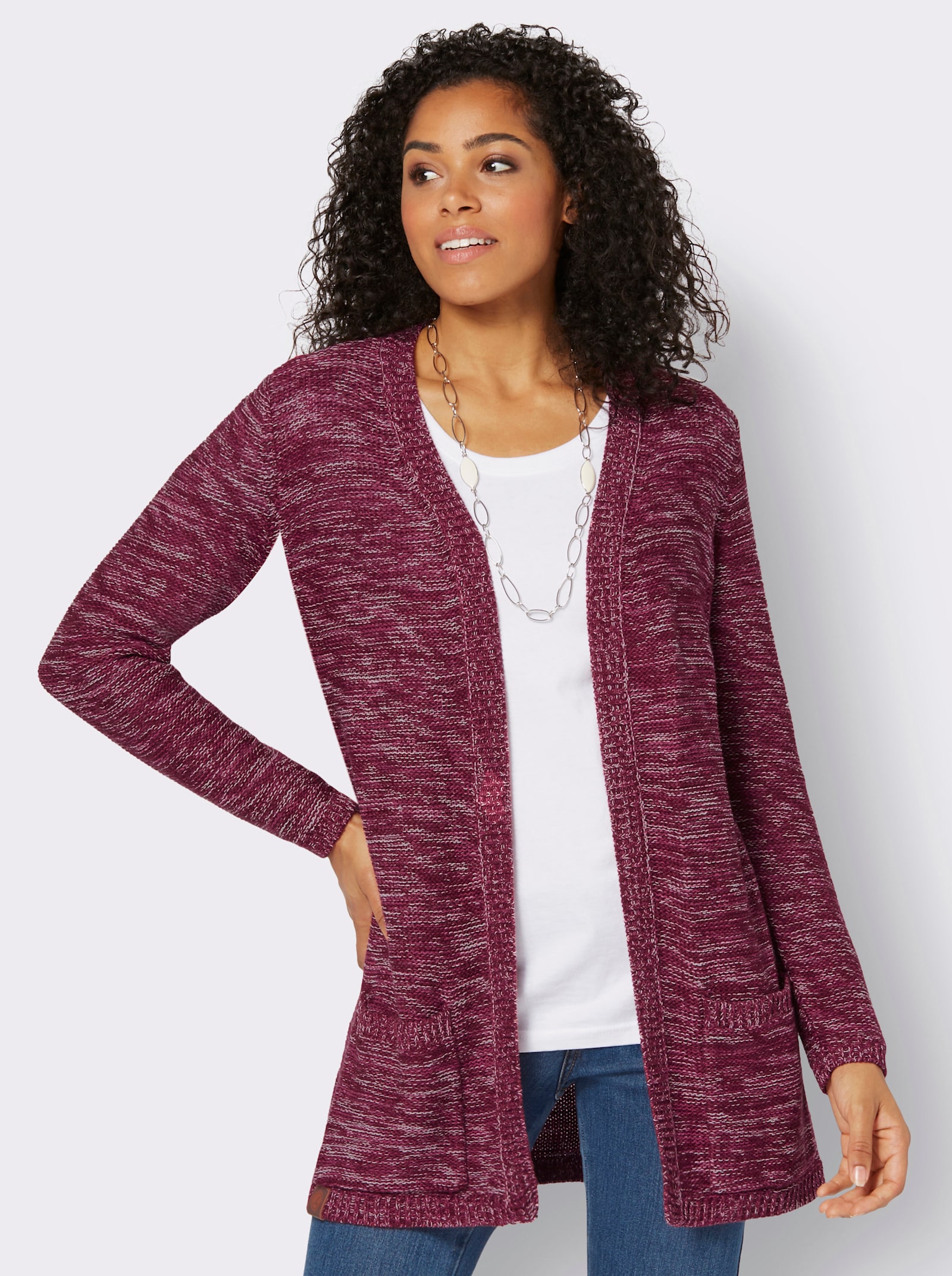 Strickjacke in Longform, meliert - bordeaux-meliert
