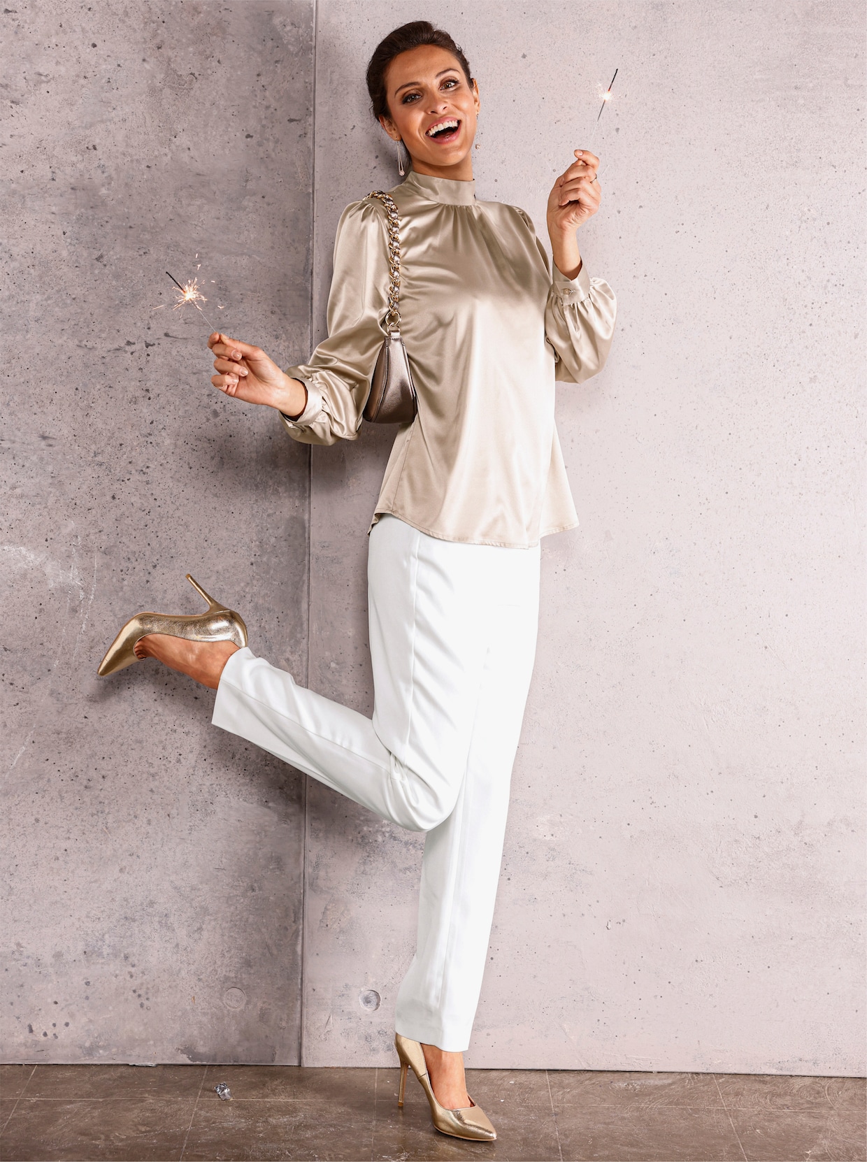 Satijnen blouse - beige