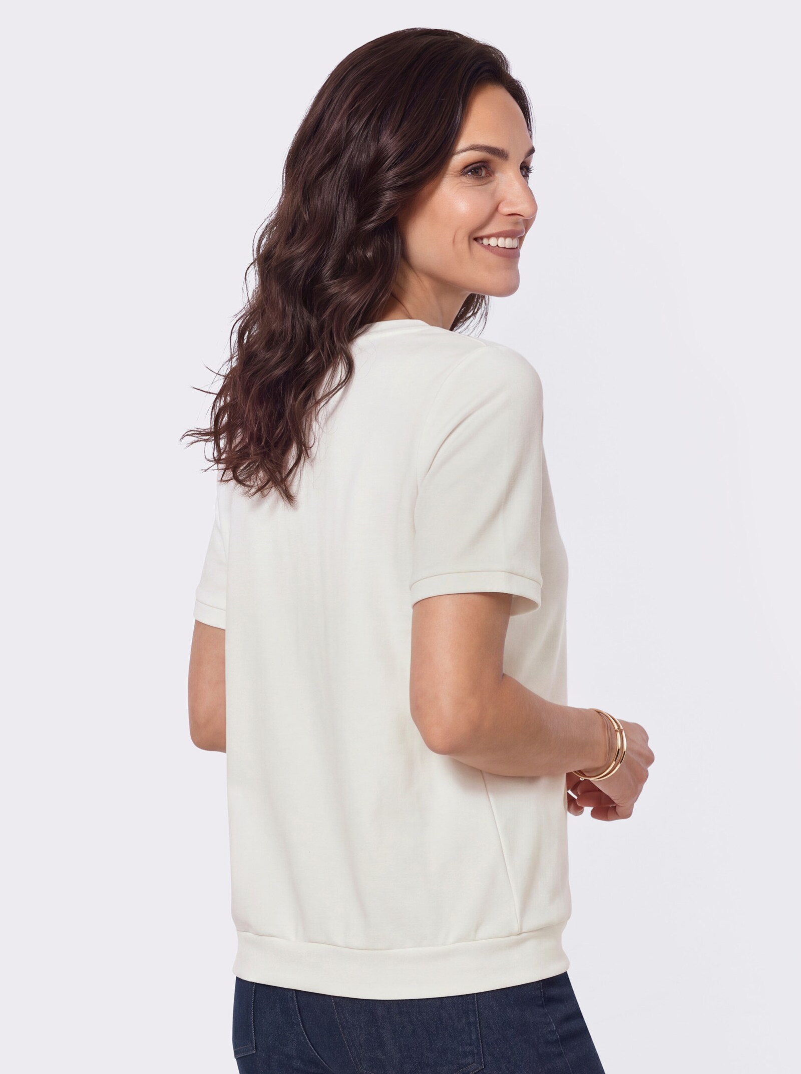 Sweatshirt mit Blütenstickerei-Motiv - ecru