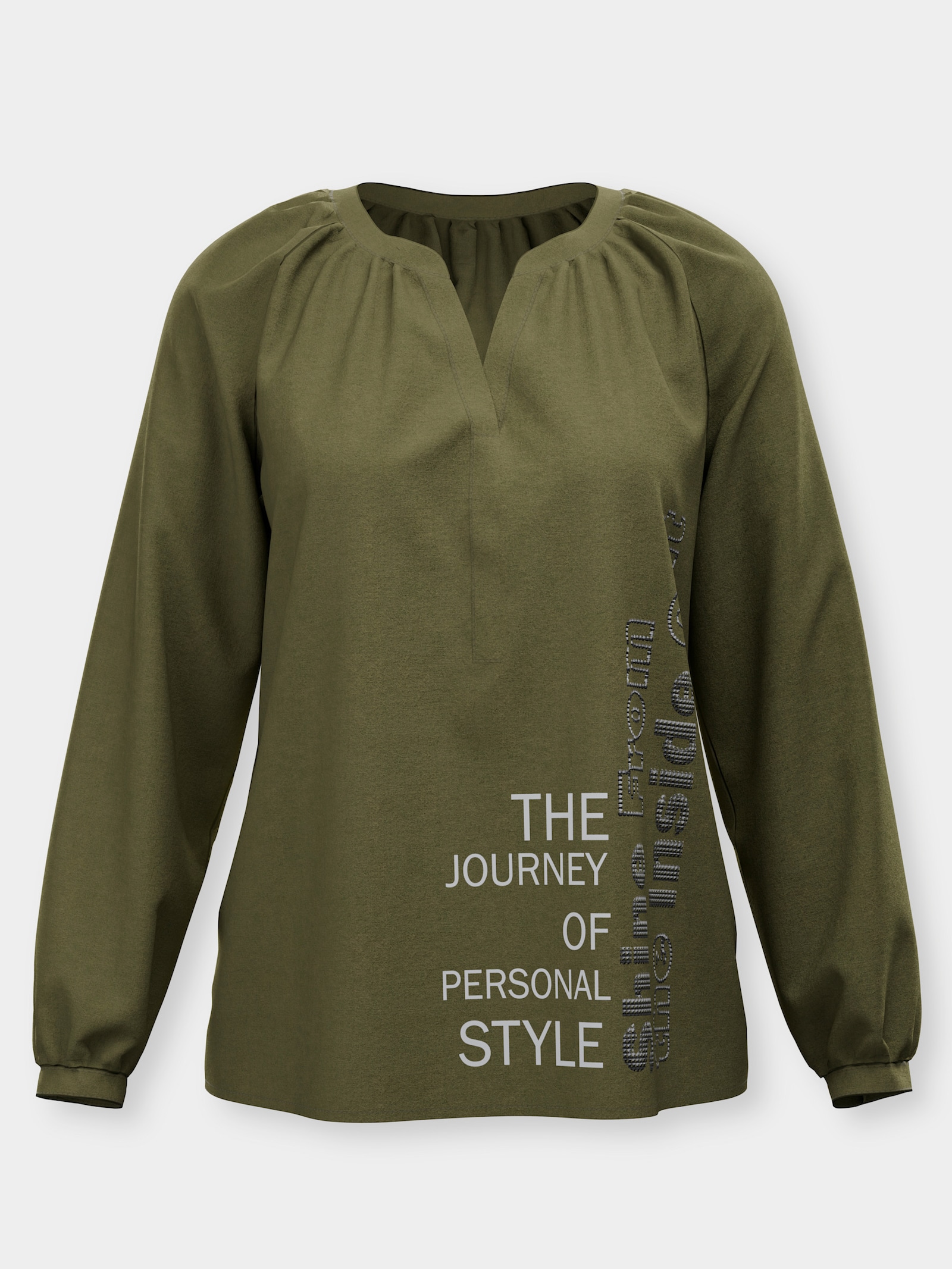 heine Schlupfbluse mit Schriftzug - moos-ecru