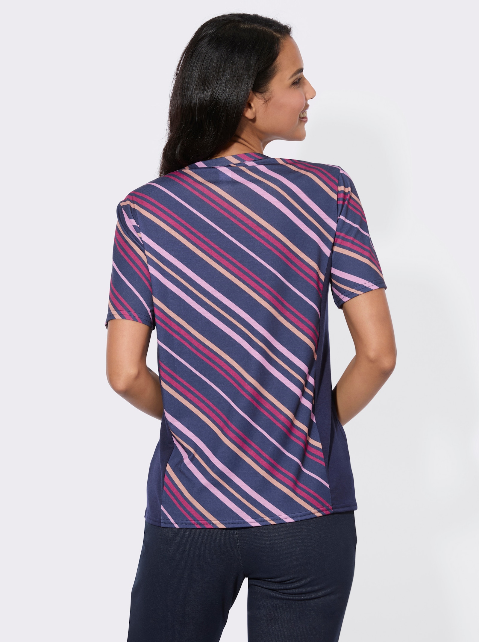 Freizeitshirt mit einfarbigen Einsätzen, gestreift - malve-gemustert