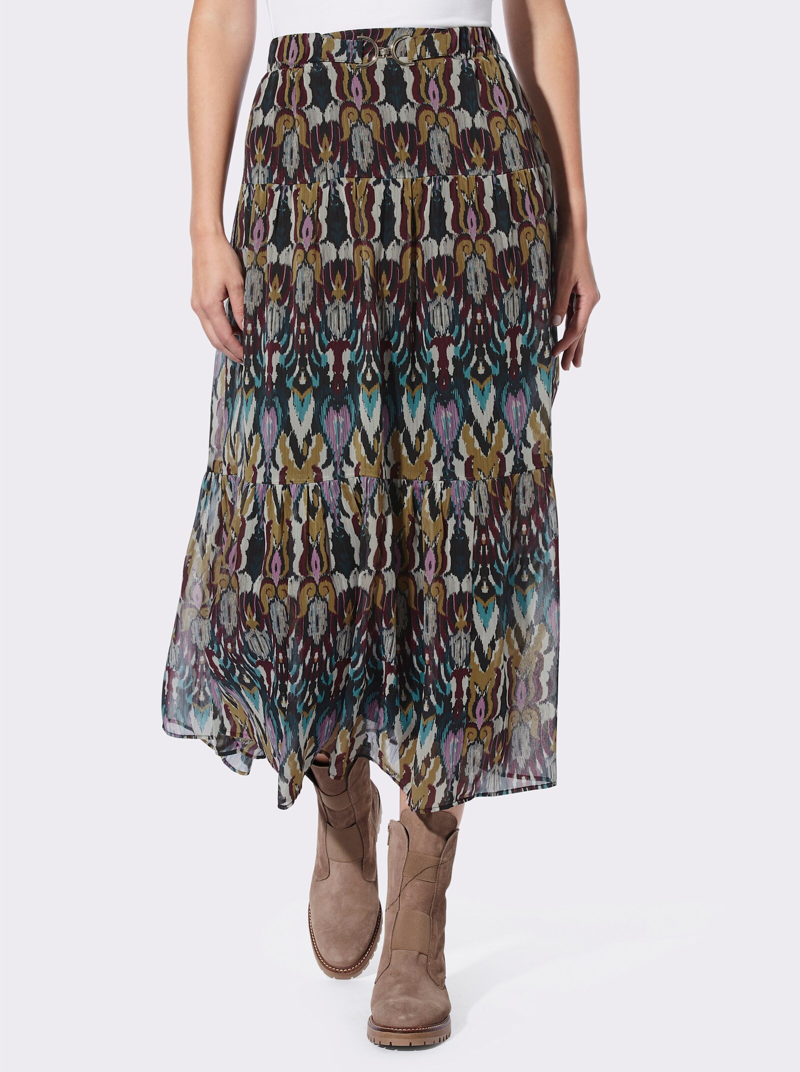 heine Schlupfrock in ausgestellter Form - salbei-schwarz-bedruckt