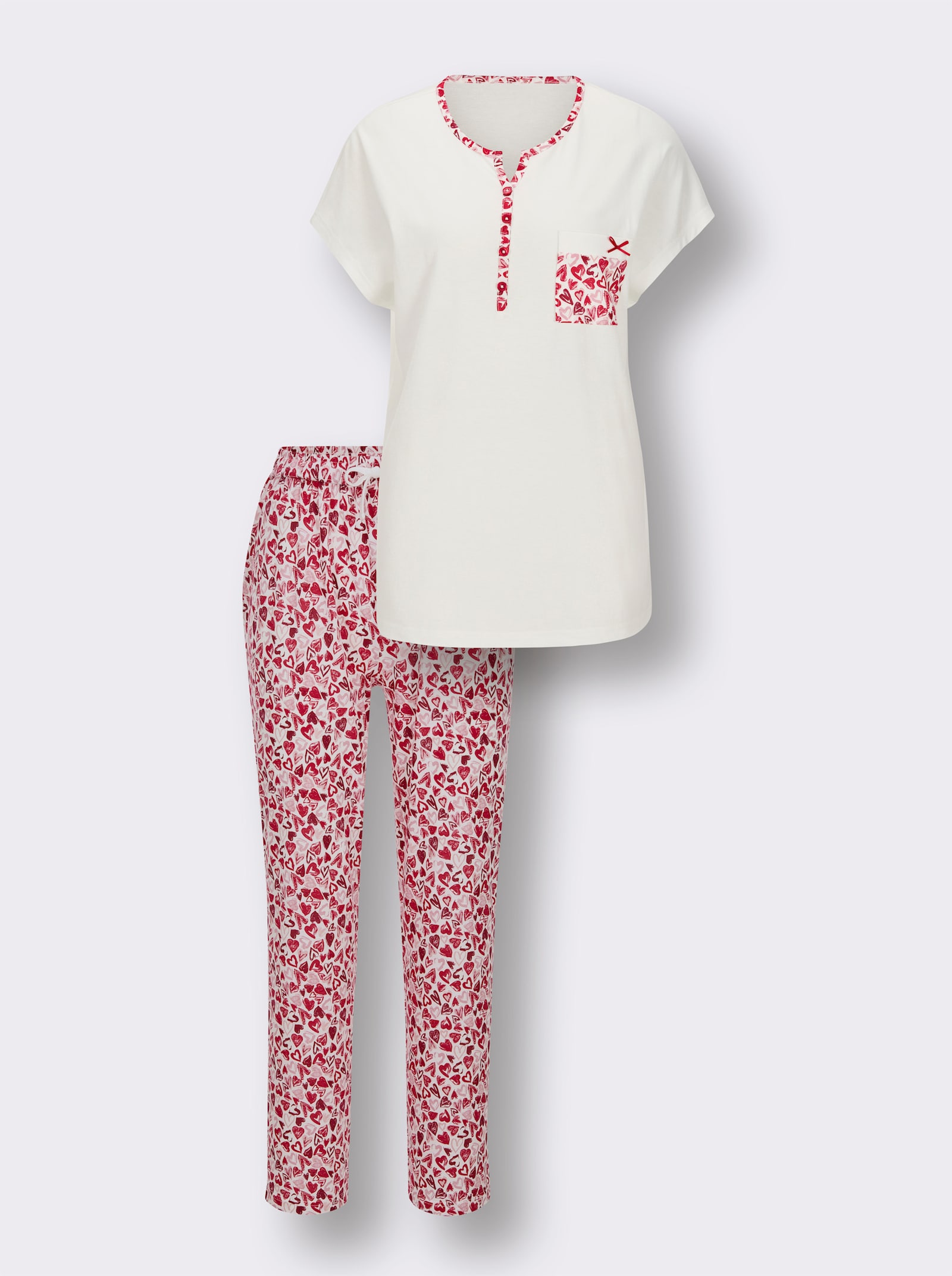 wäschepur Schlafanzug - ecru-rot-bedruckt