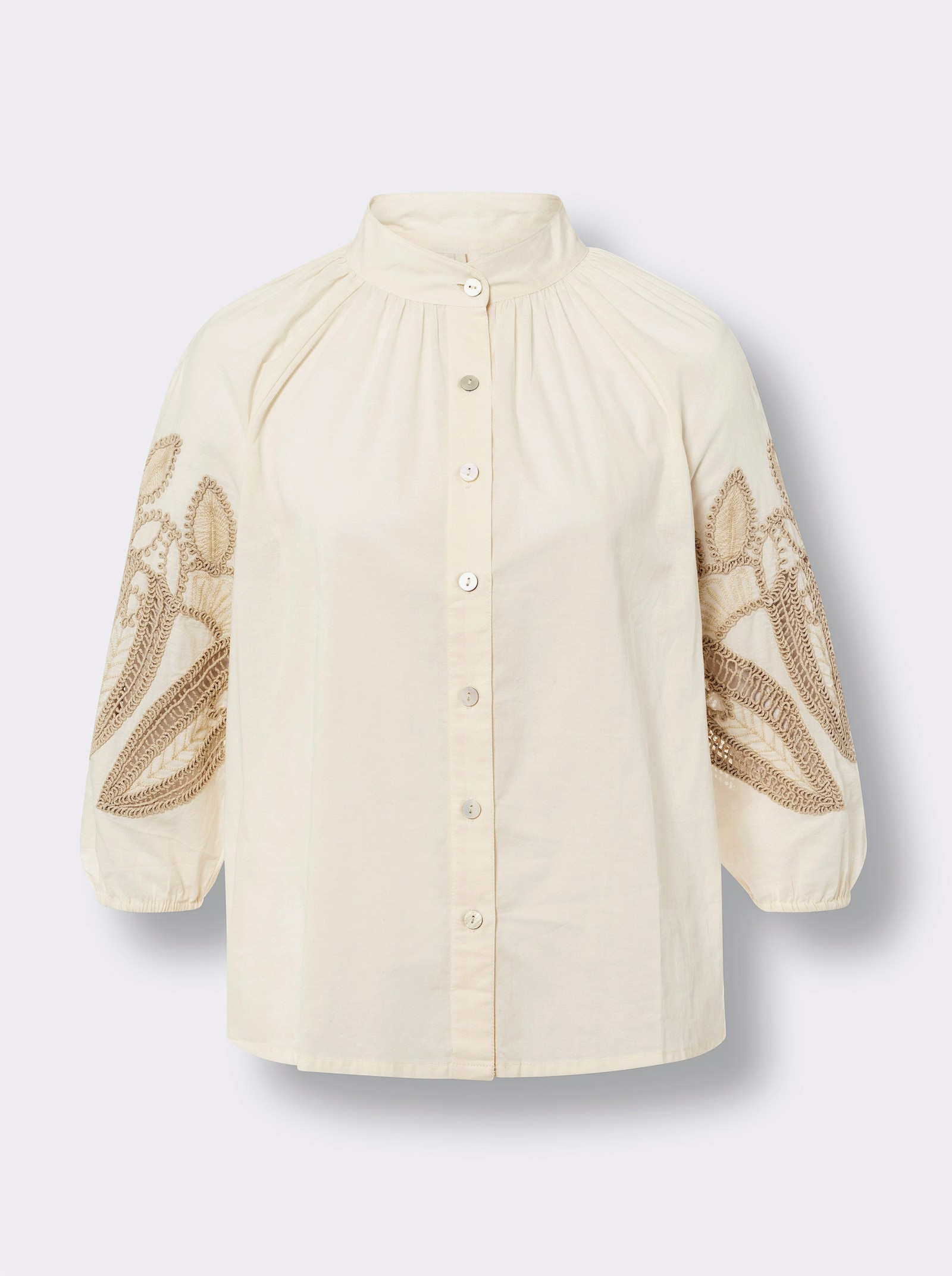 heine Katoenen blouse met geborduurde mouwen - champagne