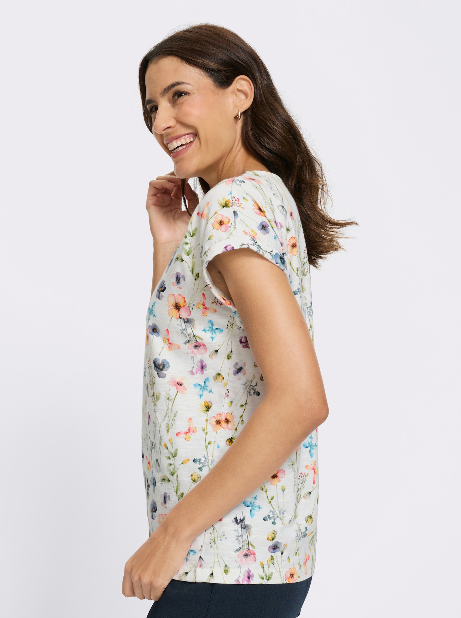 Print-Shirt mit Ärmel-Aufschlag - ecru-bedruckt