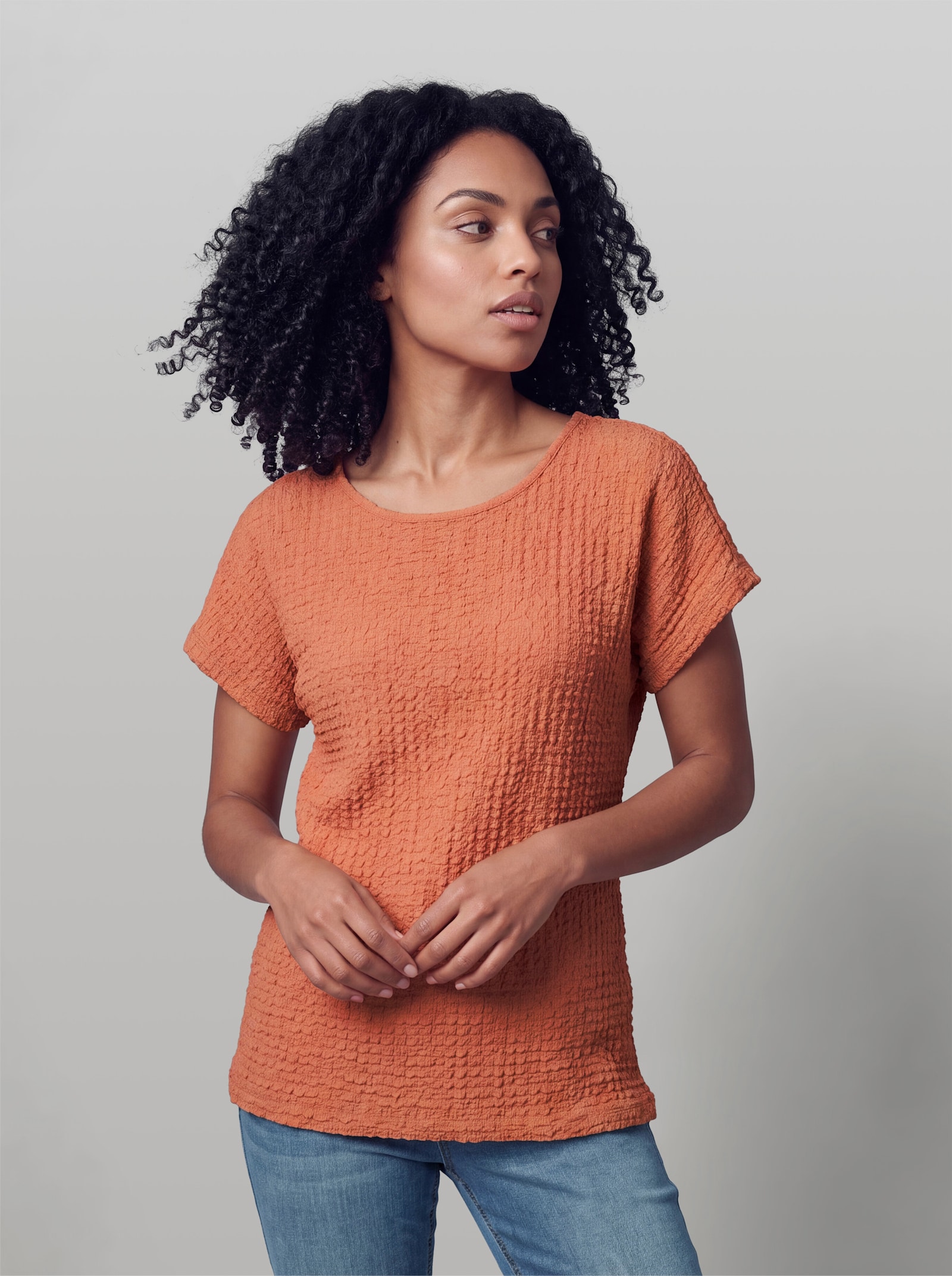heine Kurzarmshirt aus Strukturware - papaya