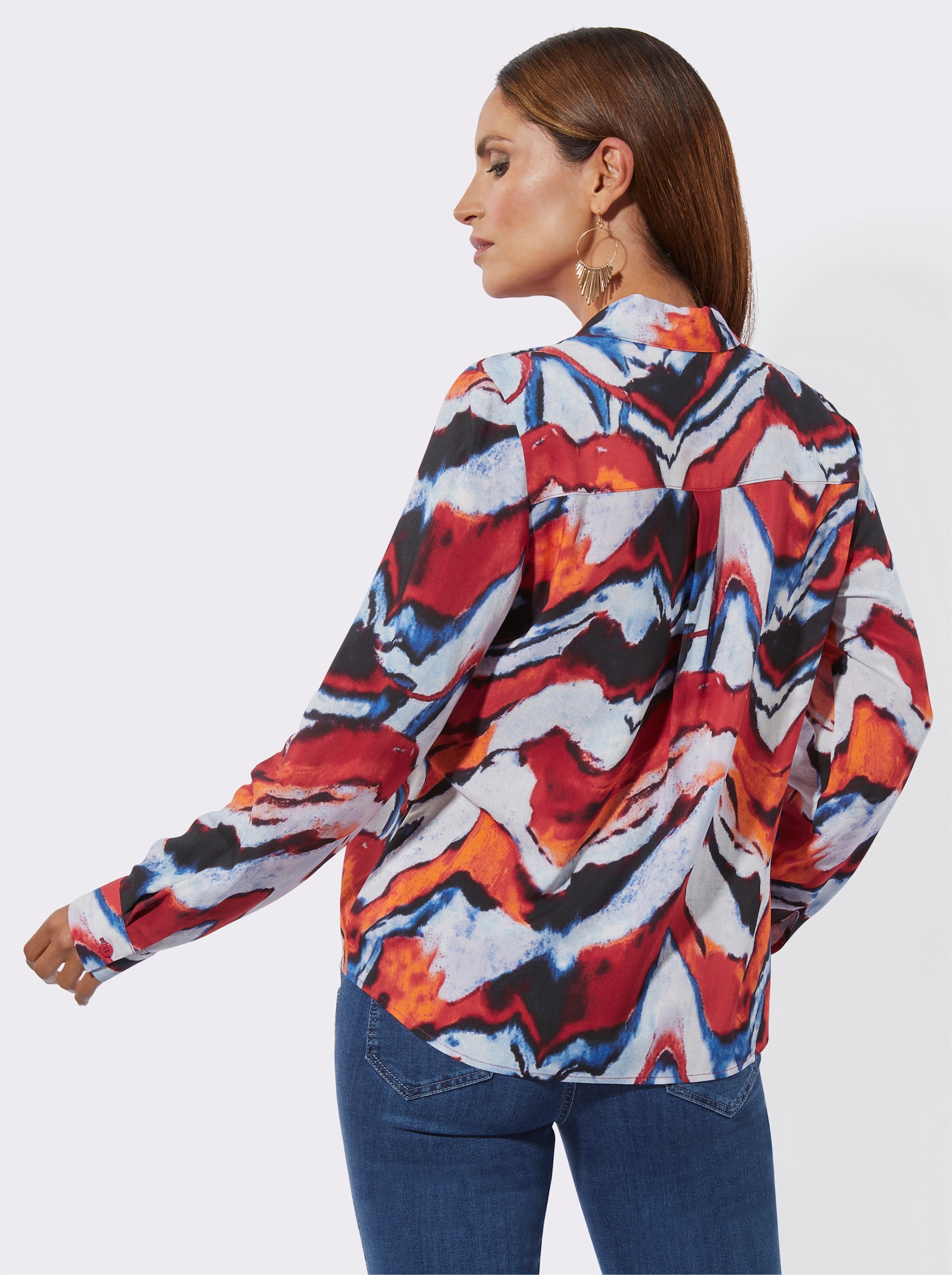 Hemdbluse im Druck-Dessin - erdbeere-rot-gemustert