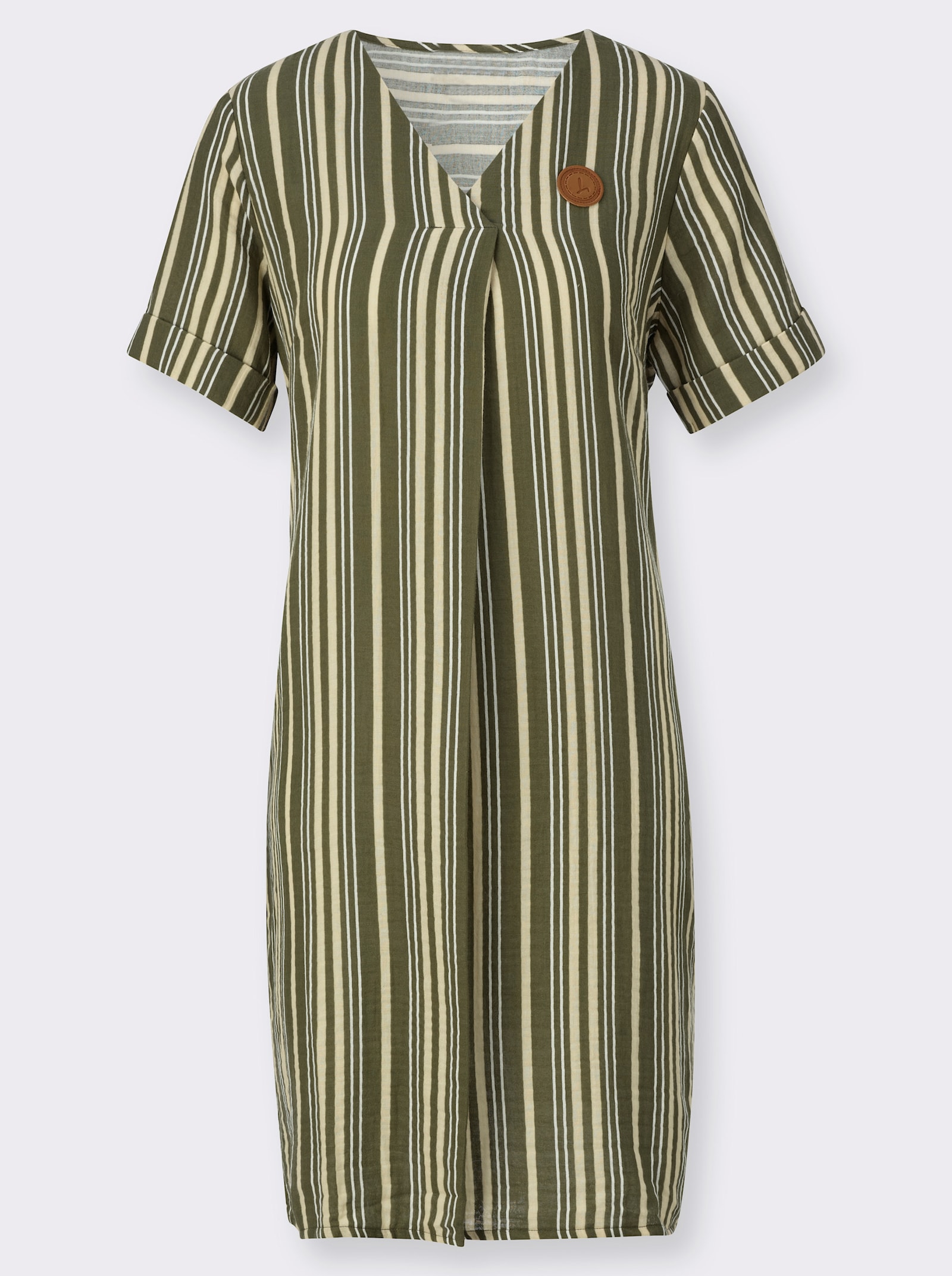 Webkleid in A-Form - oliv-sand-gestreift