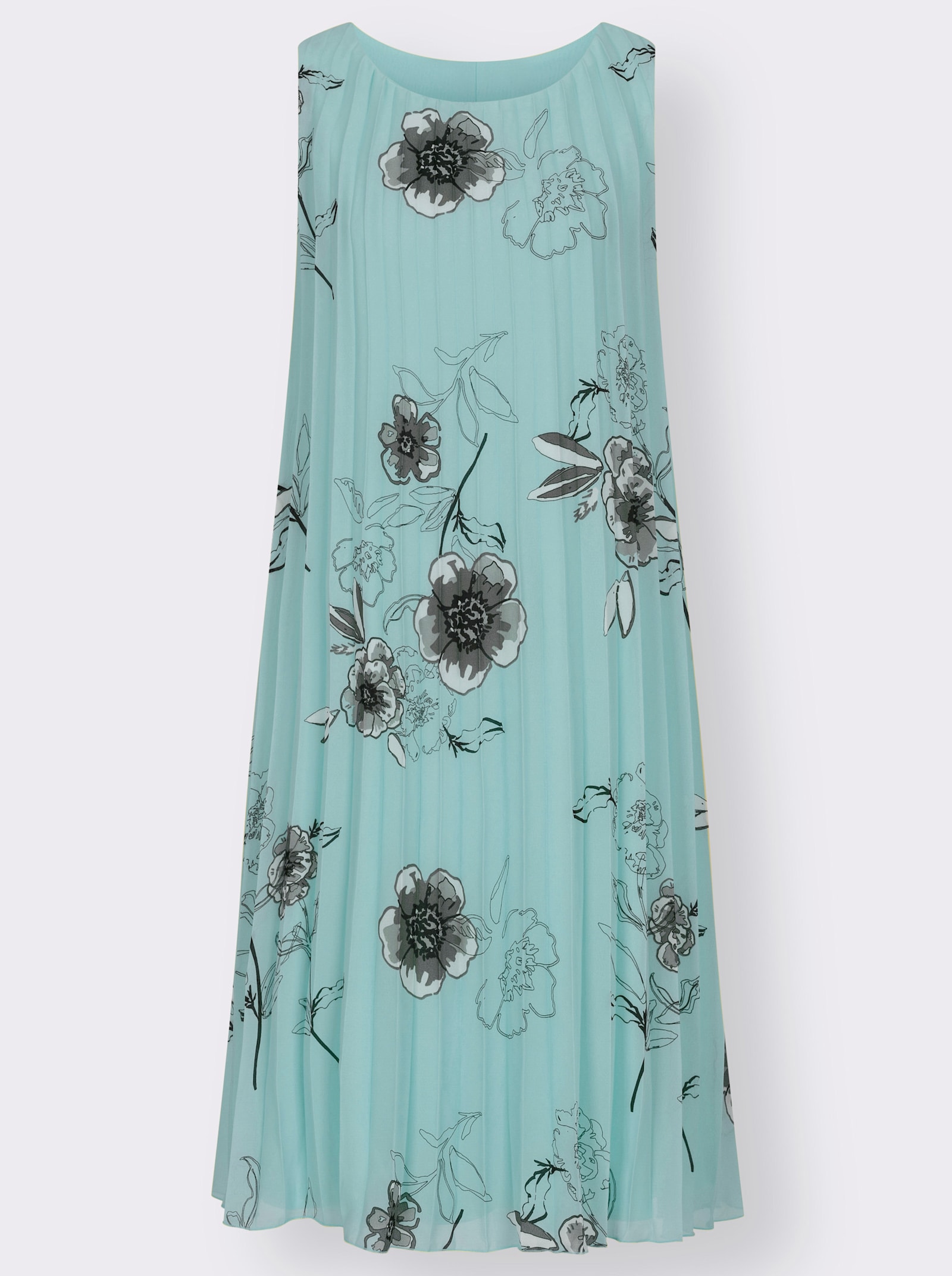 Plisseekleid aus Georgette, gefüttert - mint-grau-bedruckt