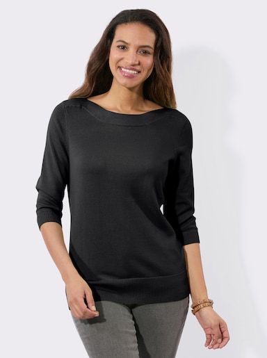 3/4 Arm-Pullover mit U-Boot-Ausschnitt - schwarz