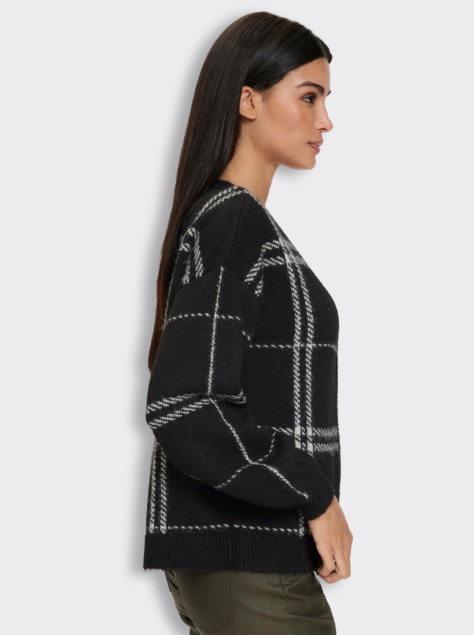 heine Jacquardstrickjacke mit Karomuster - schwarz-ecru-kariert
