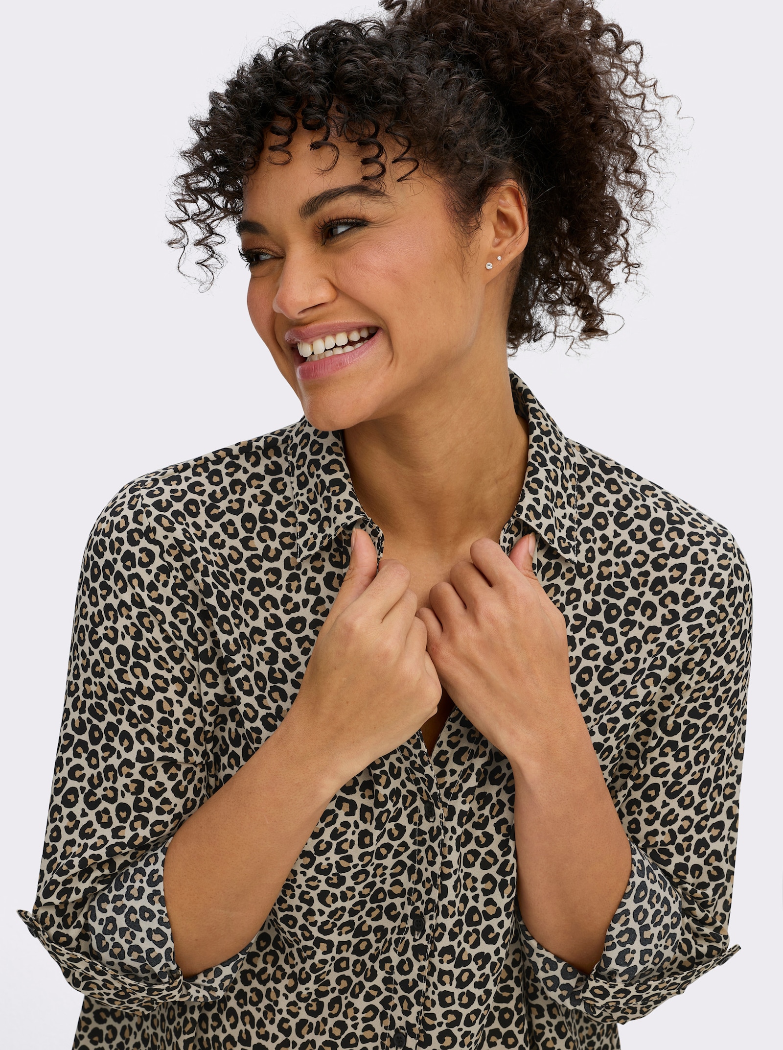 Druckbluse im Animal-Print - schwarz-camel-bedruckt