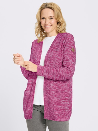 Longstrickjacke in Melange-Optik, pflegeleicht - magenta-meliert