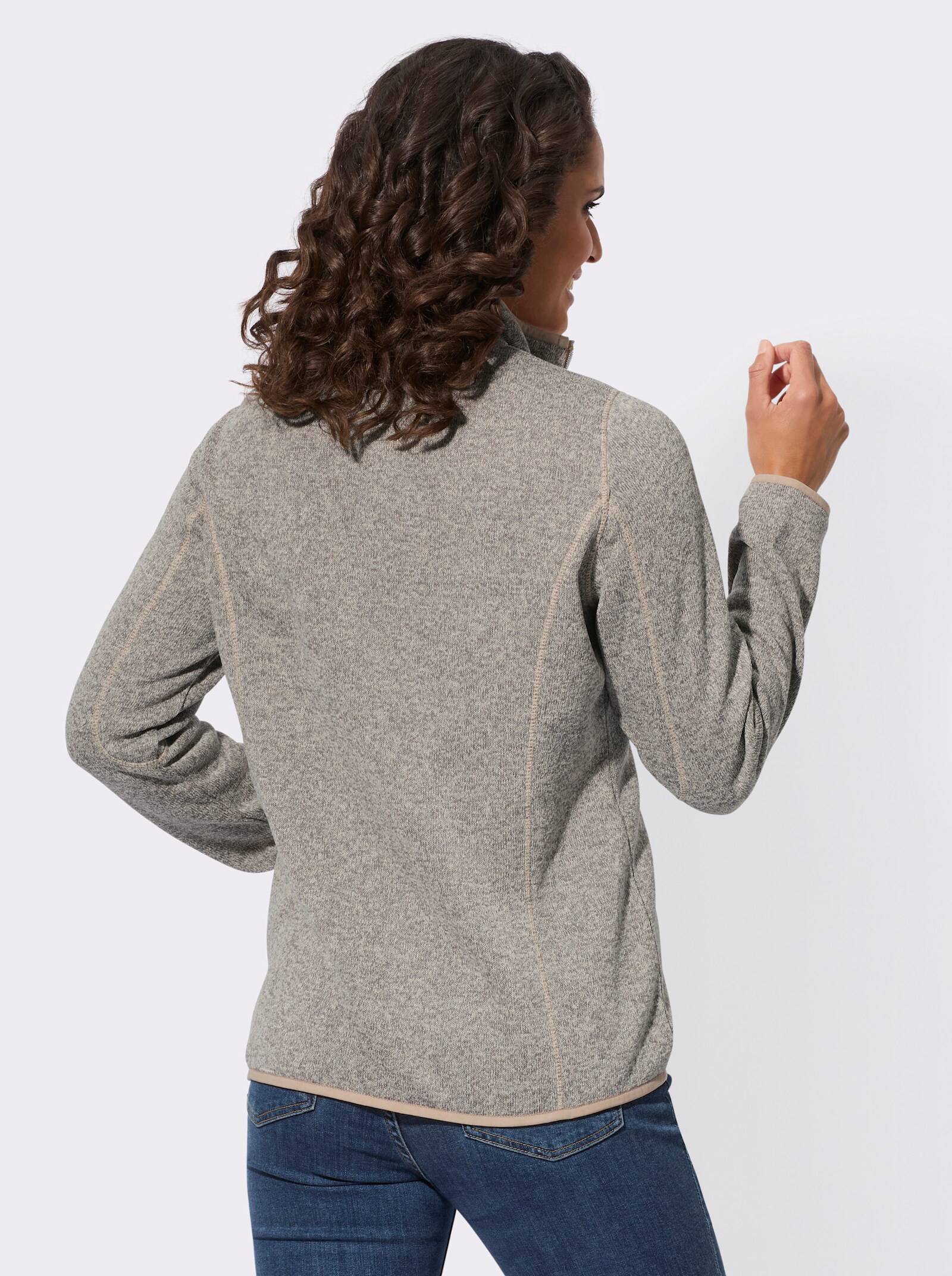 Strickfleece-Jacke mit Nahttaschen - grau-meliert